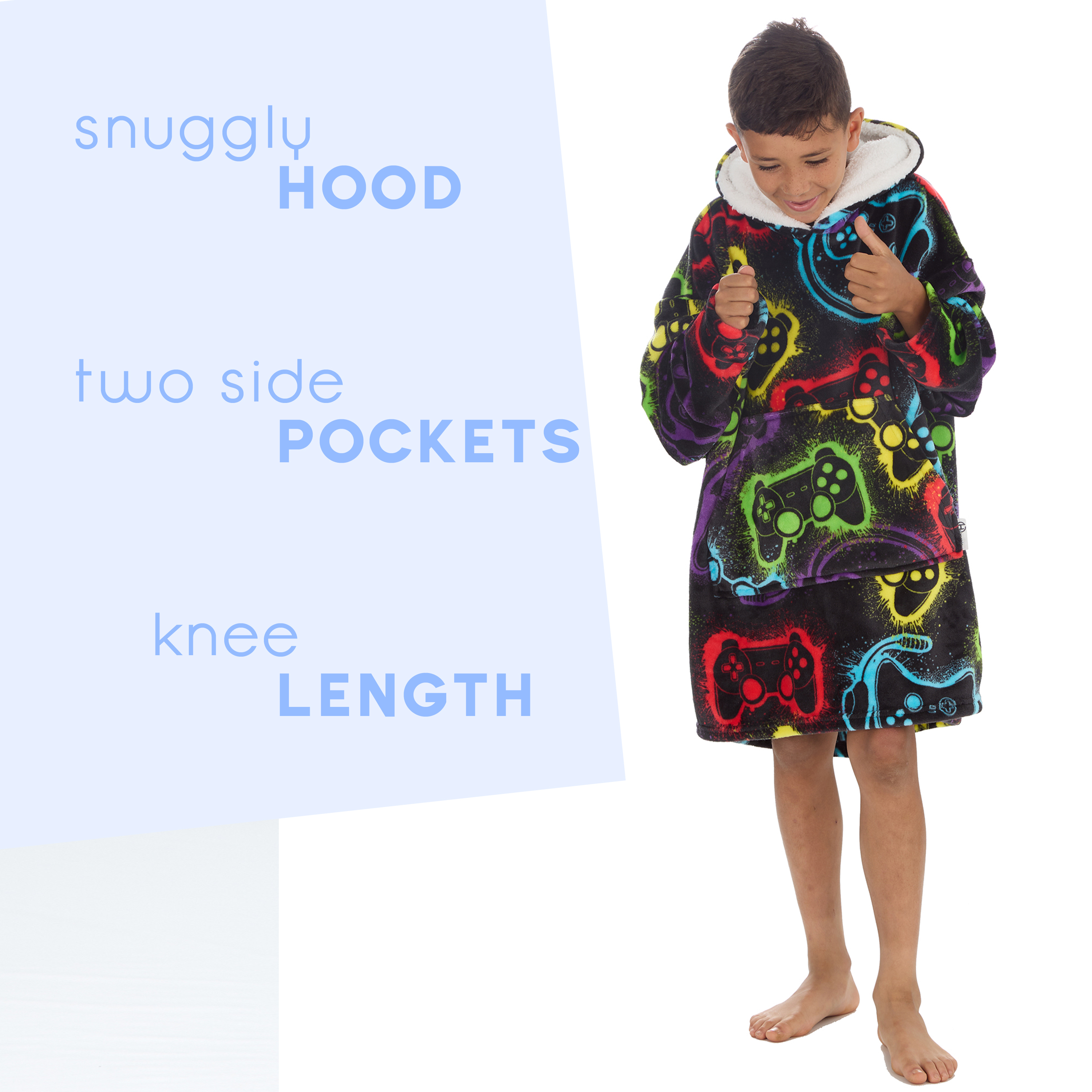 Kids Boys Oversized Blanket Hoodie Snuggle Fleece Hoody Sweathsirt Novelty Print - Picture 22 of 25