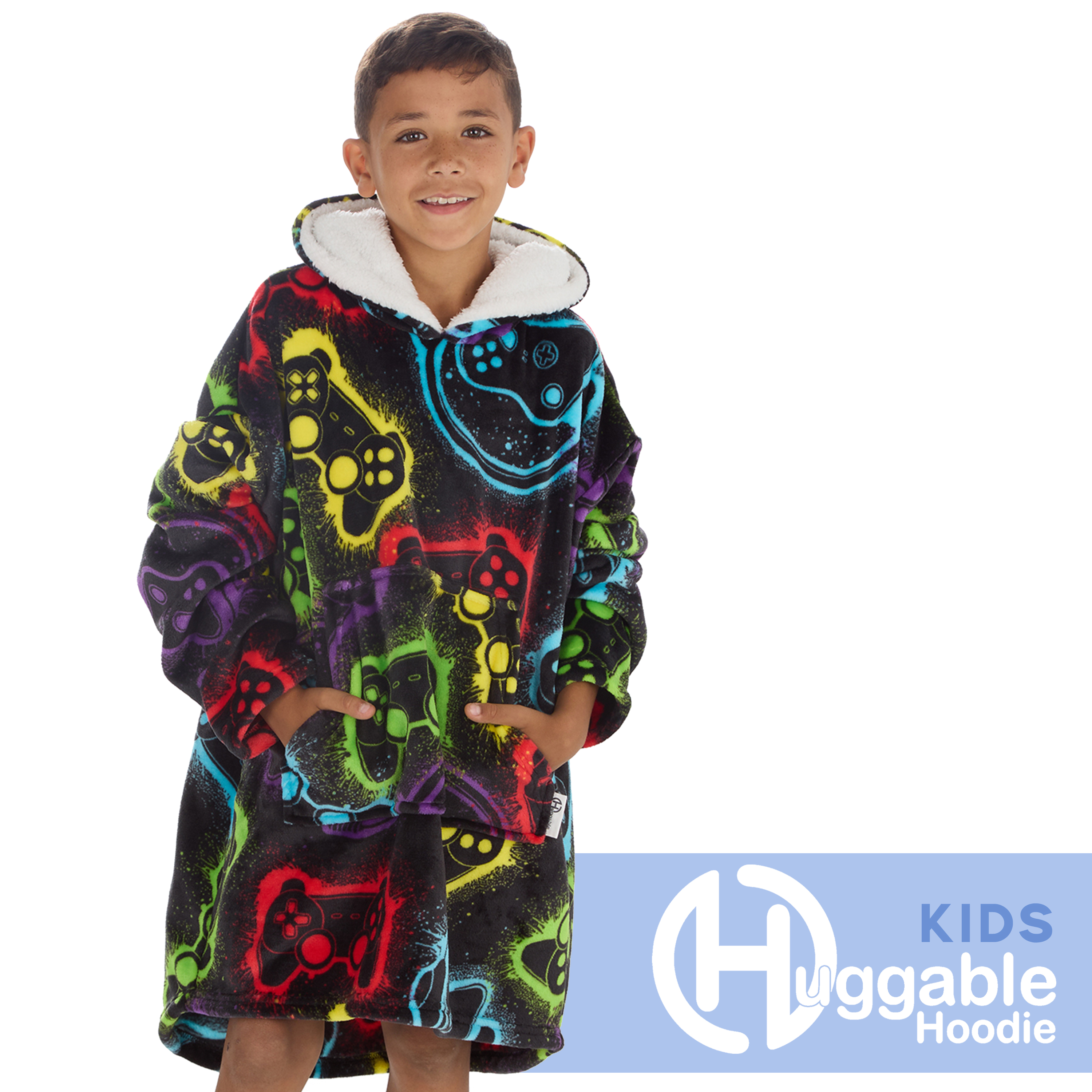 Kids Boys Oversized Blanket Hoodie Snuggle Fleece Hoody Sweathsirt Novelty Print - Picture 21 of 25