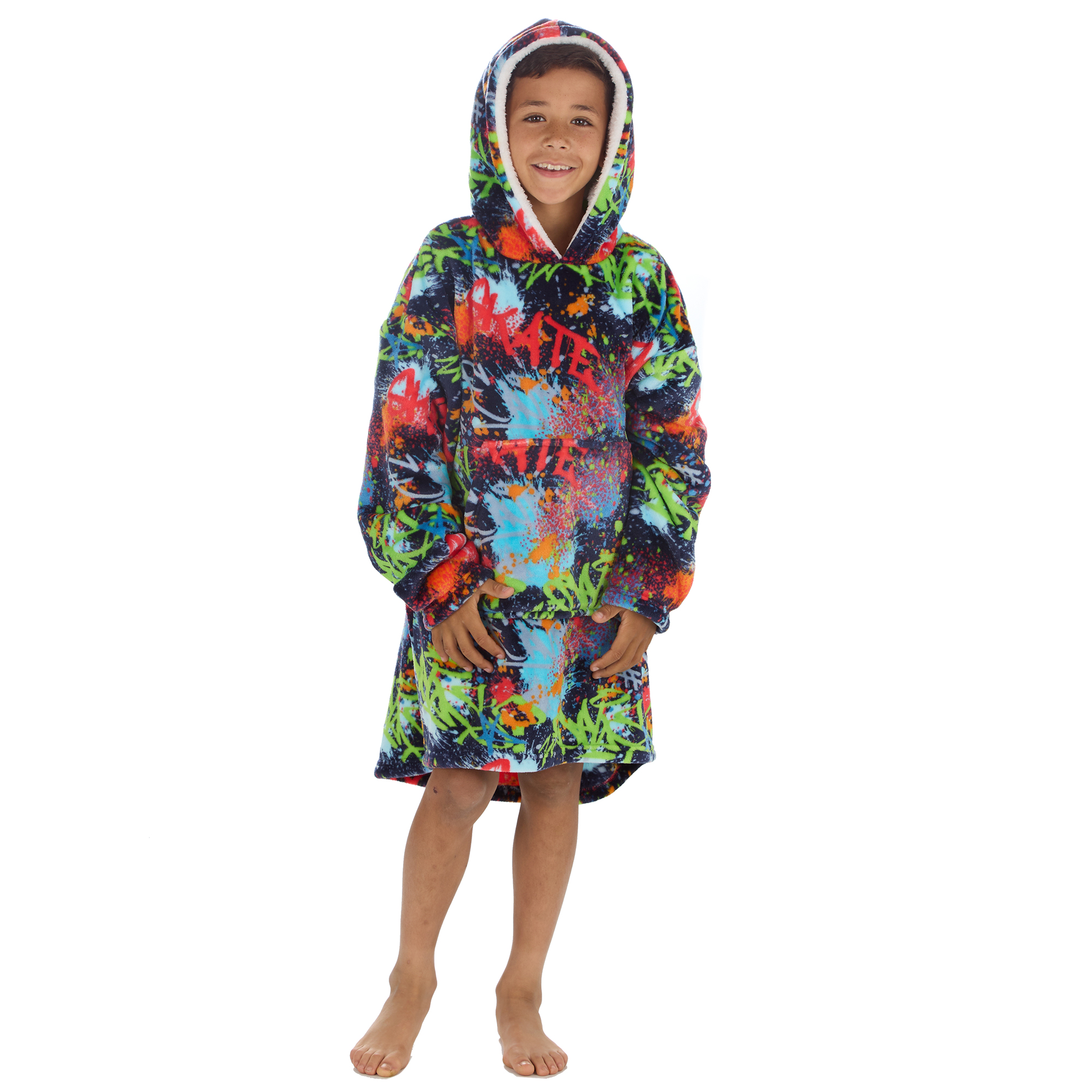 Kids Boys Oversized Blanket Hoodie Snuggle Fleece Hoody Sweathsirt Novelty Print - Picture 8 of 25