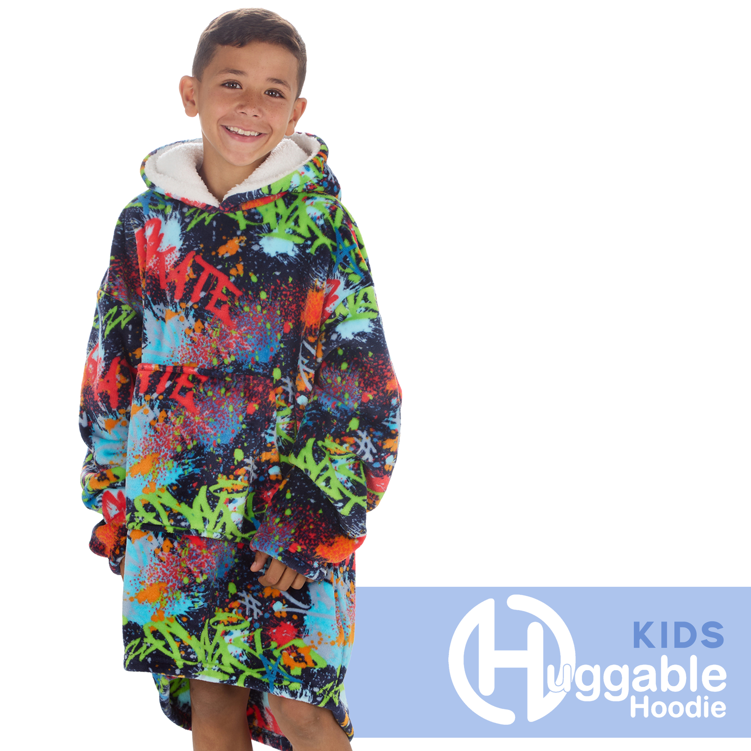 Kids Boys Oversized Blanket Hoodie Snuggle Fleece Hoody Sweathsirt Novelty Print - Picture 9 of 25