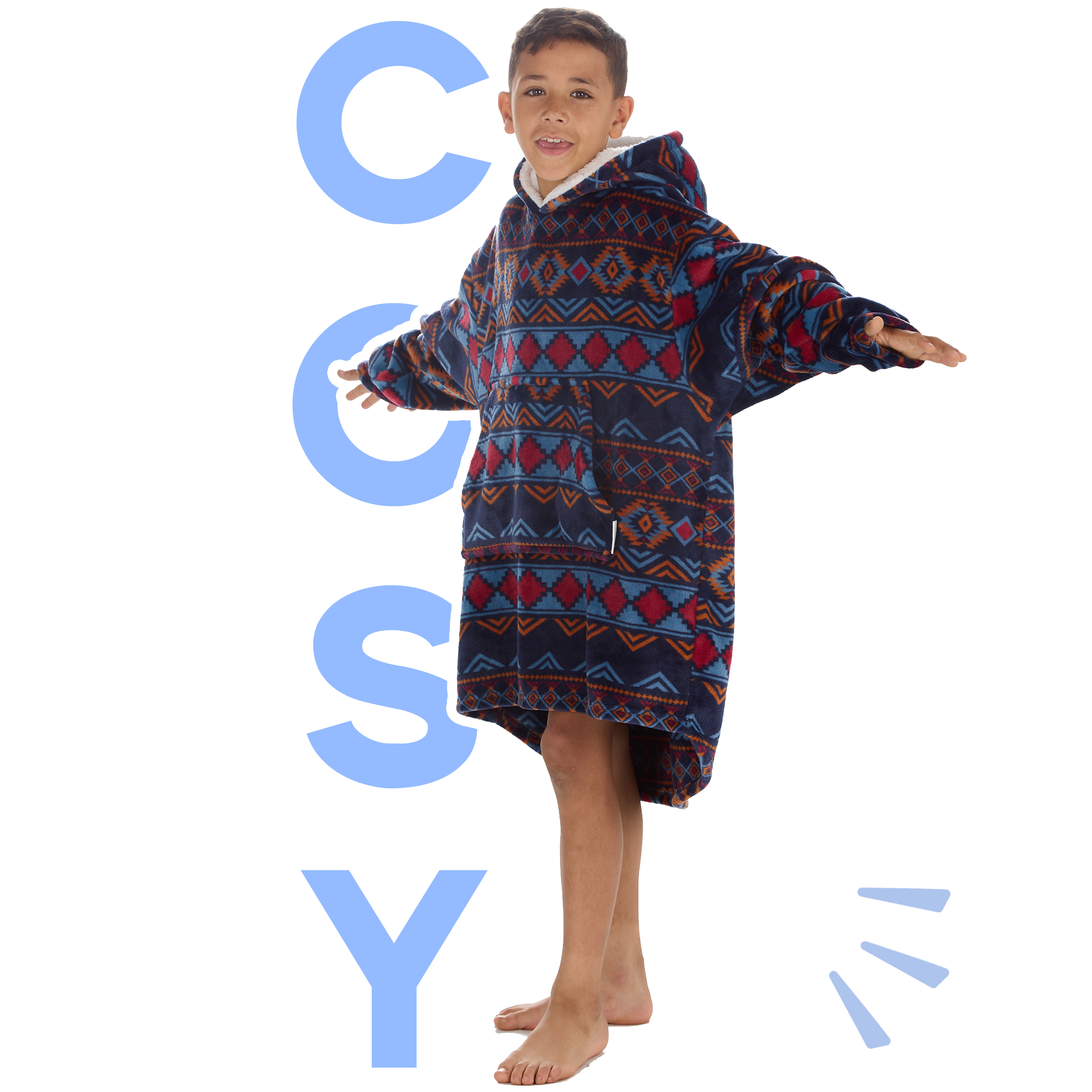 Kids Boys Oversized Blanket Hoodie Snuggle Fleece Hoody Sweathsirt Novelty Print - Picture 6 of 25
