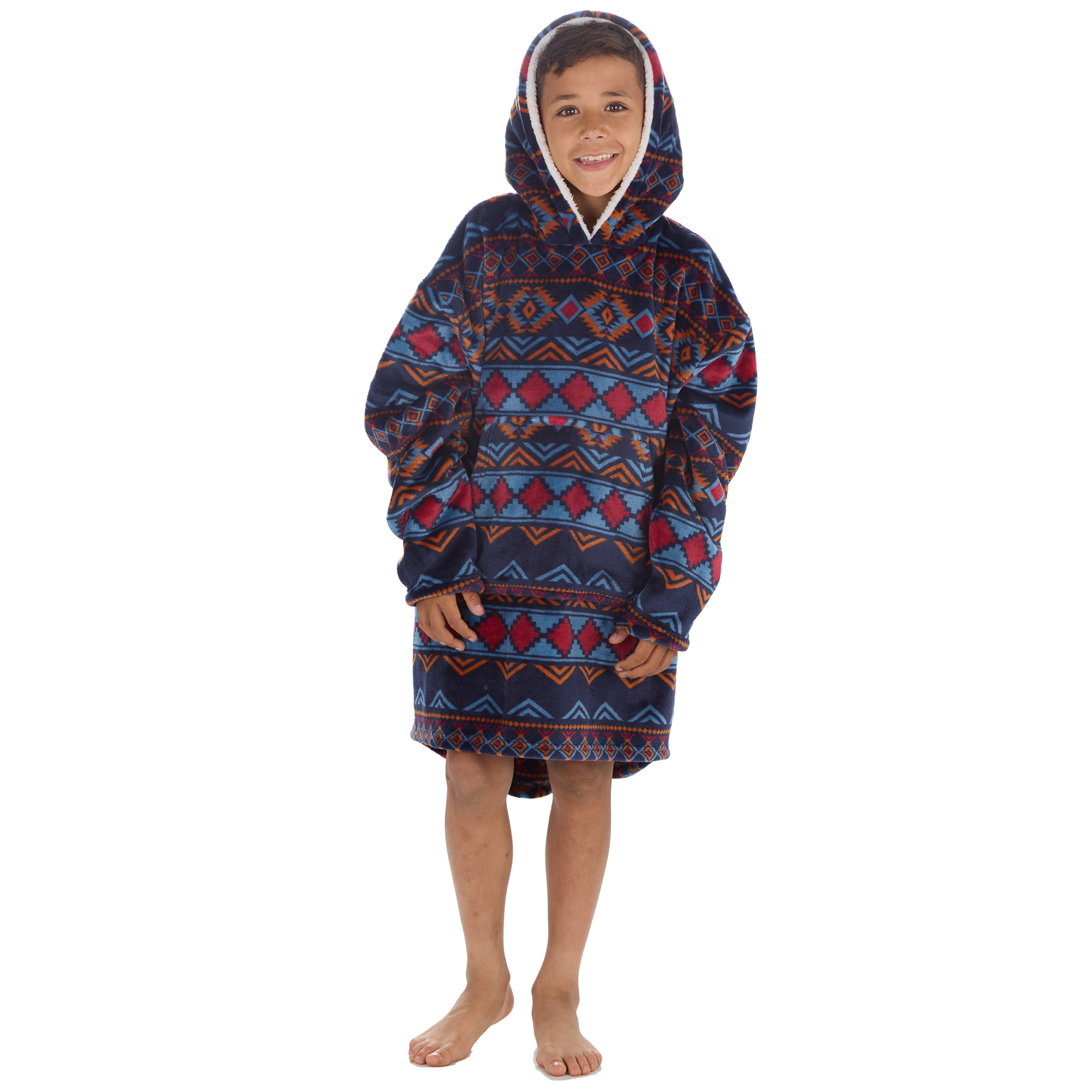 Kids Boys Oversized Blanket Hoodie Snuggle Fleece Hoody Sweathsirt Novelty Print - Picture 2 of 25