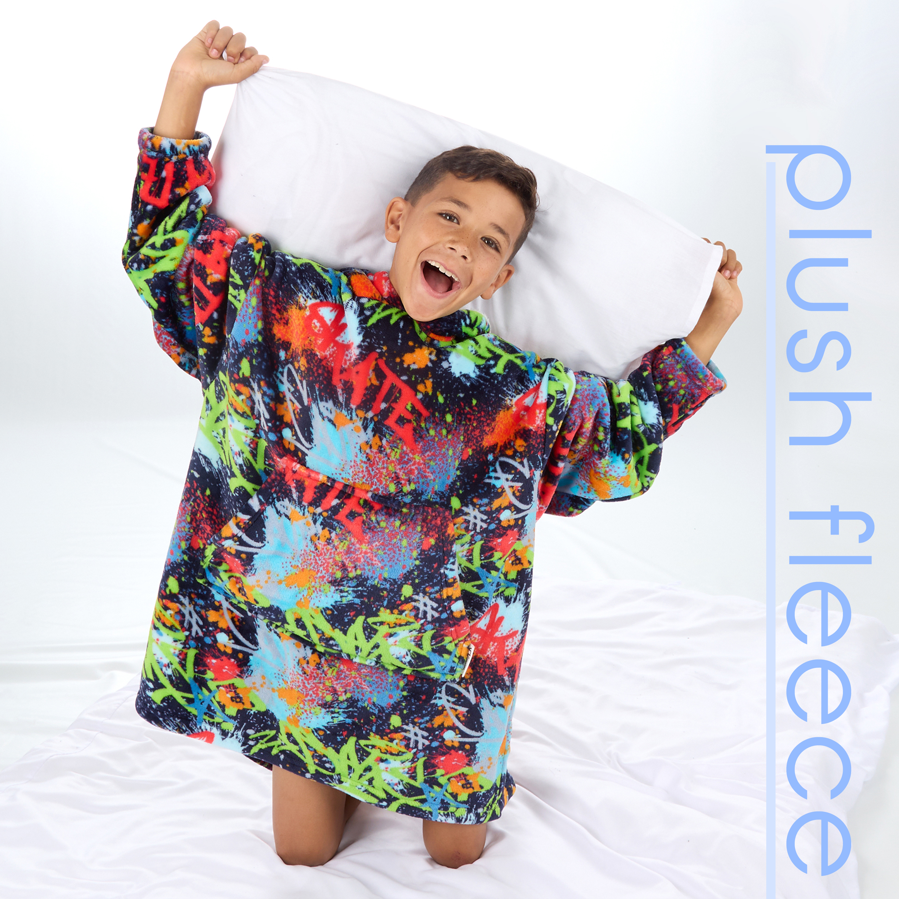 Kids Boys Oversized Blanket Hoodie Snuggle Fleece Hoody Sweathsirt Novelty Print - Picture 11 of 25