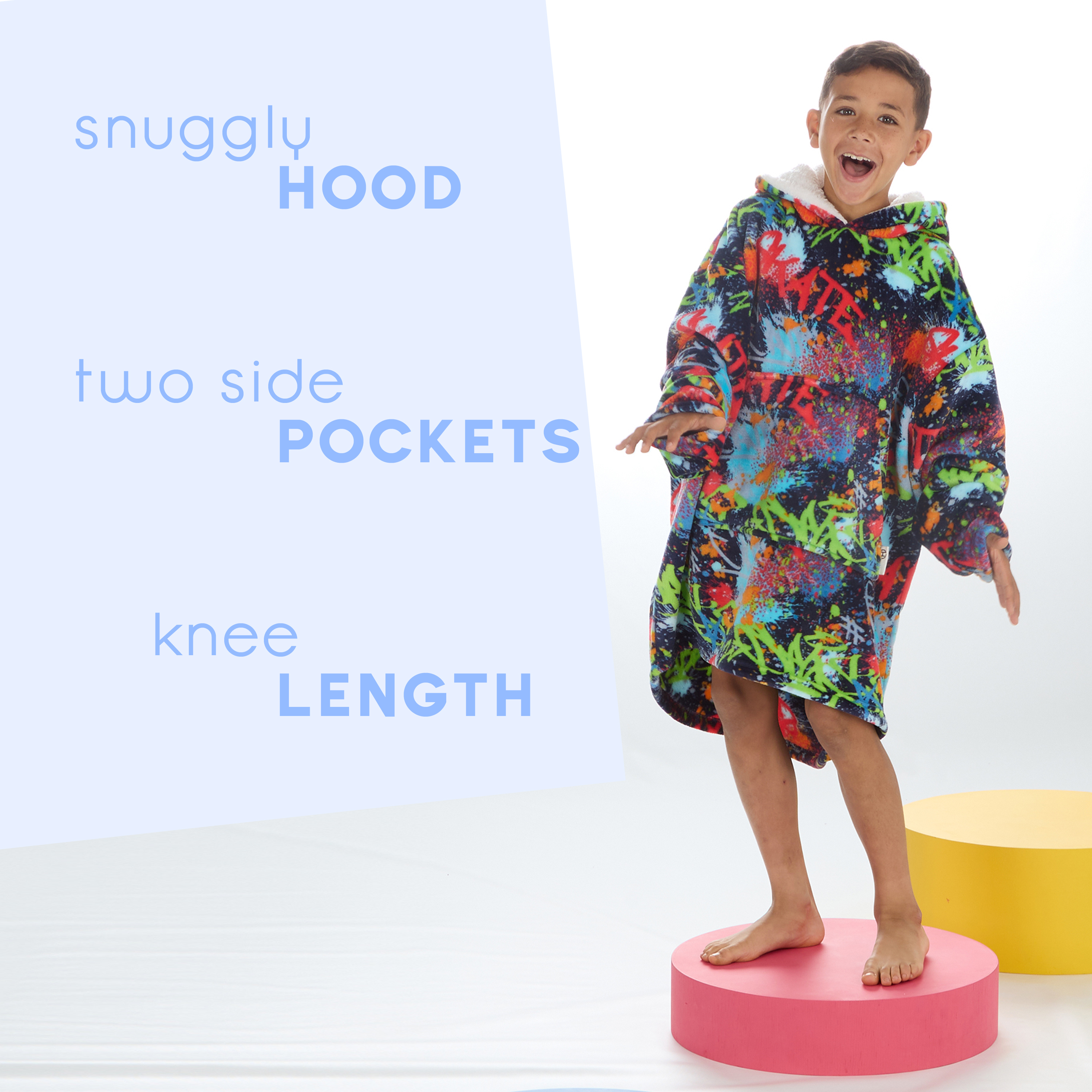 Kids Boys Oversized Blanket Hoodie Snuggle Fleece Hoody Sweathsirt Novelty Print - Picture 10 of 25