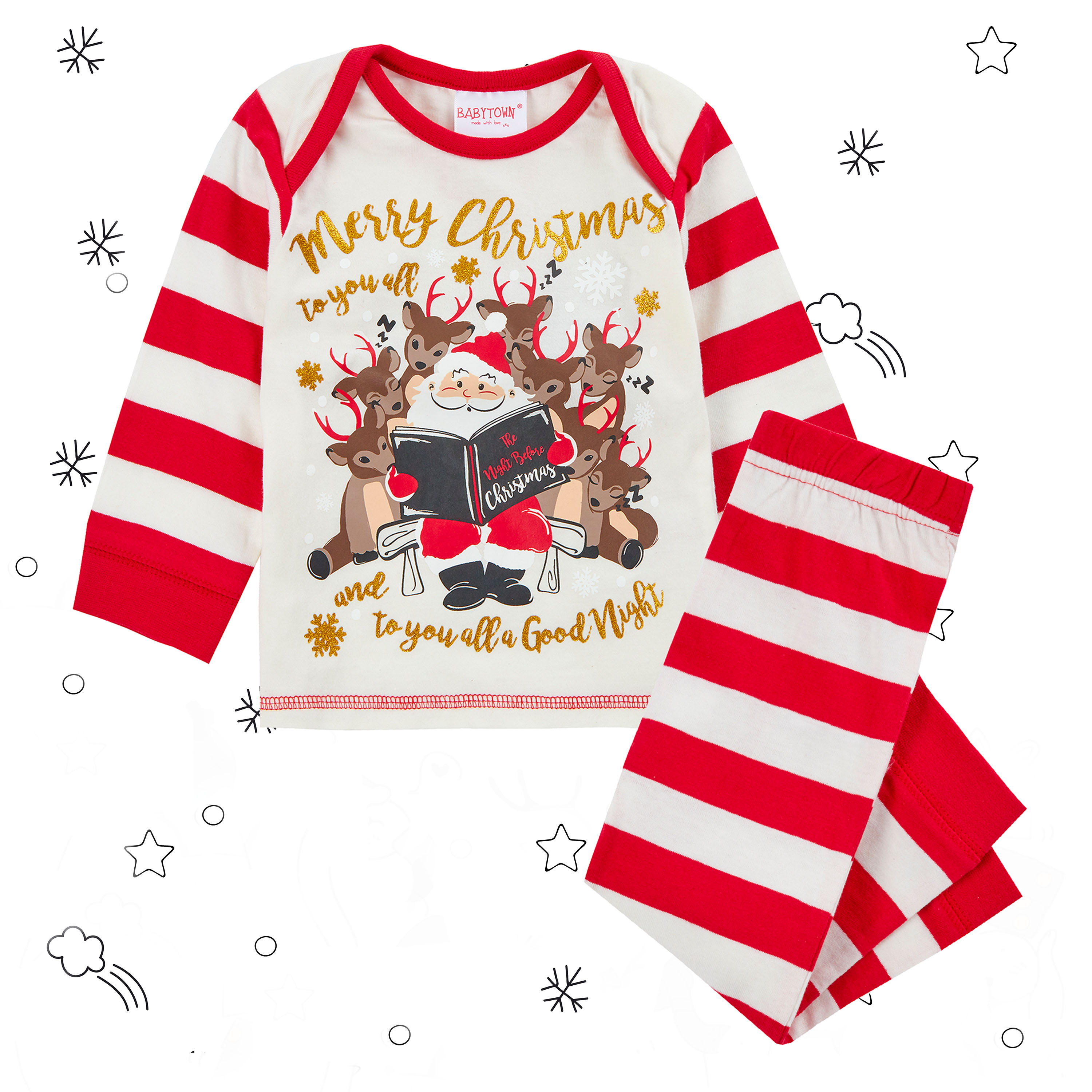 Baby Girls & Boys Christmas Pyjama Set Cotton PJ 100 Cotton Warm Long