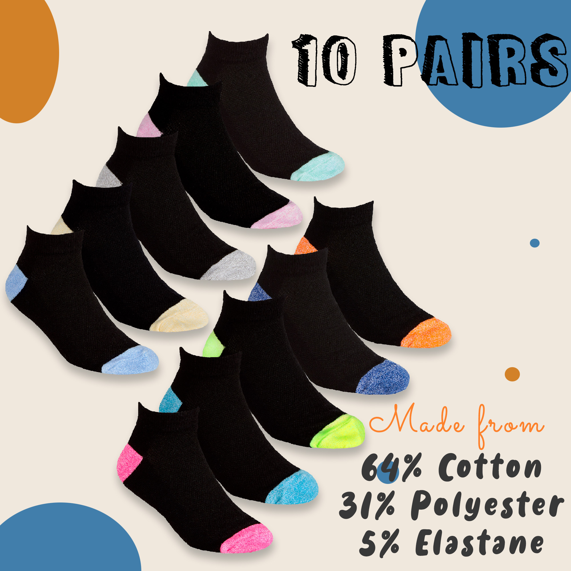 5 10 Pairs Kids Girls Trainer Liner Socks Mesh Cotton Rich 9-12 12.5-3.5 4-5.5 - Picture 7 of 17
