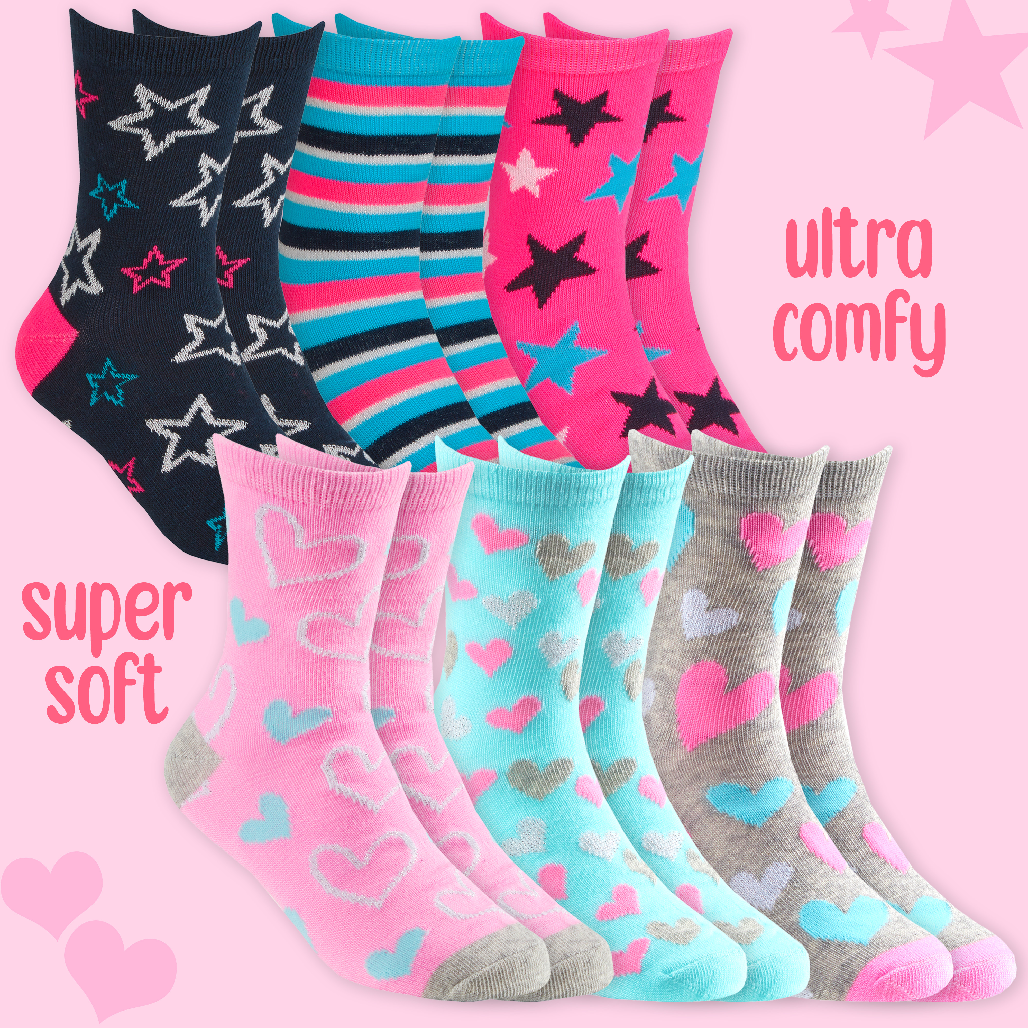 Kids Girls Socks Novelty Cartoon 6 Pairs Crew Socks Bundle Multipack Multibuy - Picture 6 of 13