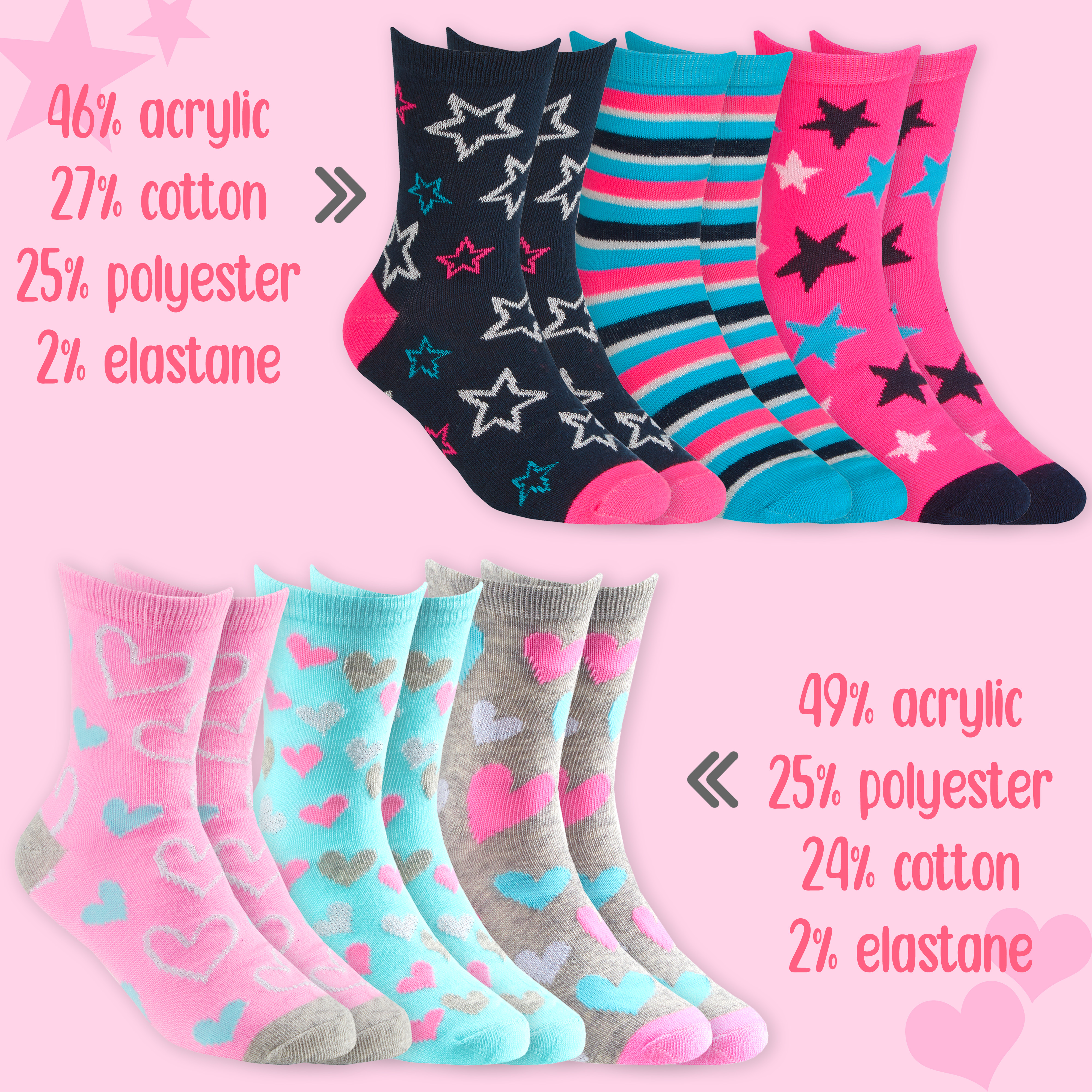 Kids Girls Socks Novelty Cartoon 6 Pairs Crew Socks Bundle Multipack Multibuy - Picture 5 of 13