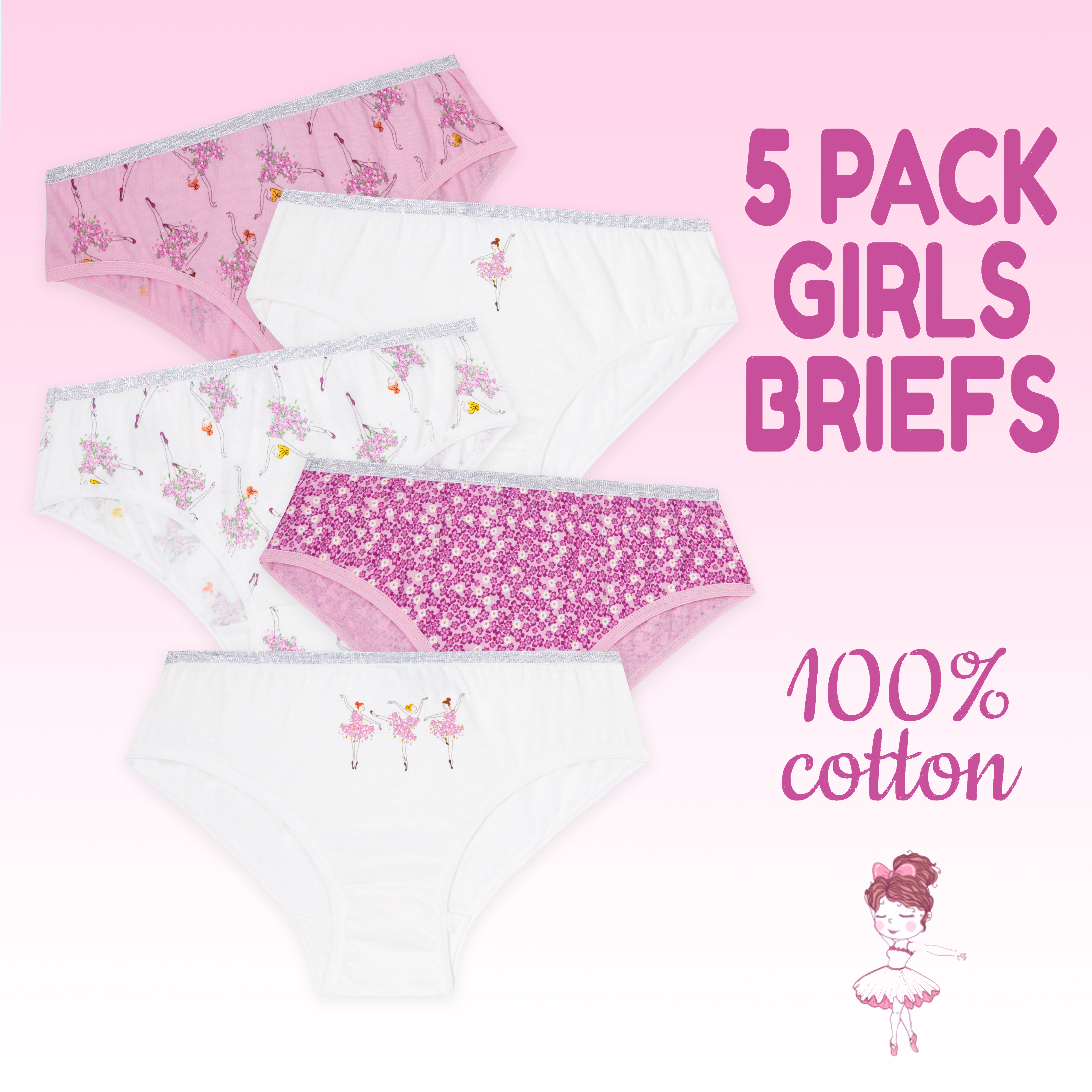 Girls' Underwear Pack of 5 Rainbow