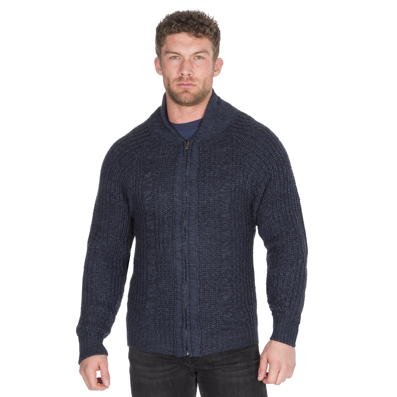 mens chunky knit zip up cardigan