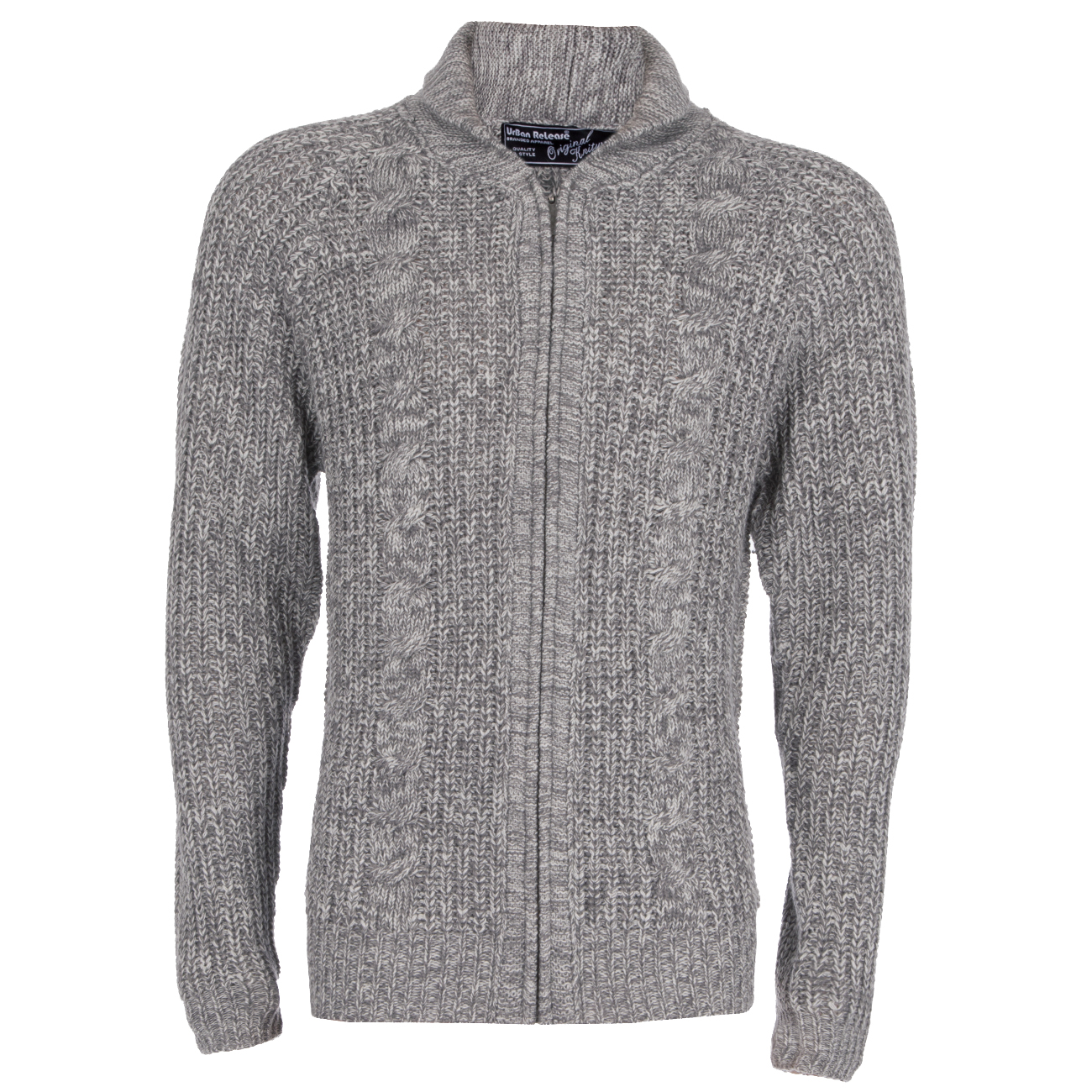 Mens Zip Up Cardigan Wool Acrylic Blend Extra Warm Knitted Cable Knit ...