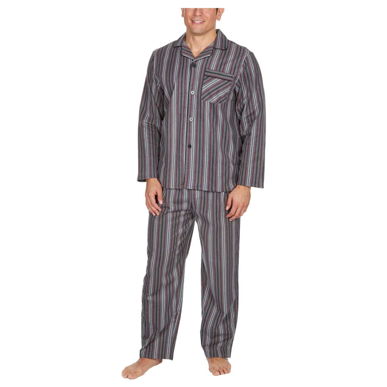 Mens Brushed Cotton Pyjama Set Nightwear Flannelette Pyjamas Striped Pattern Design
