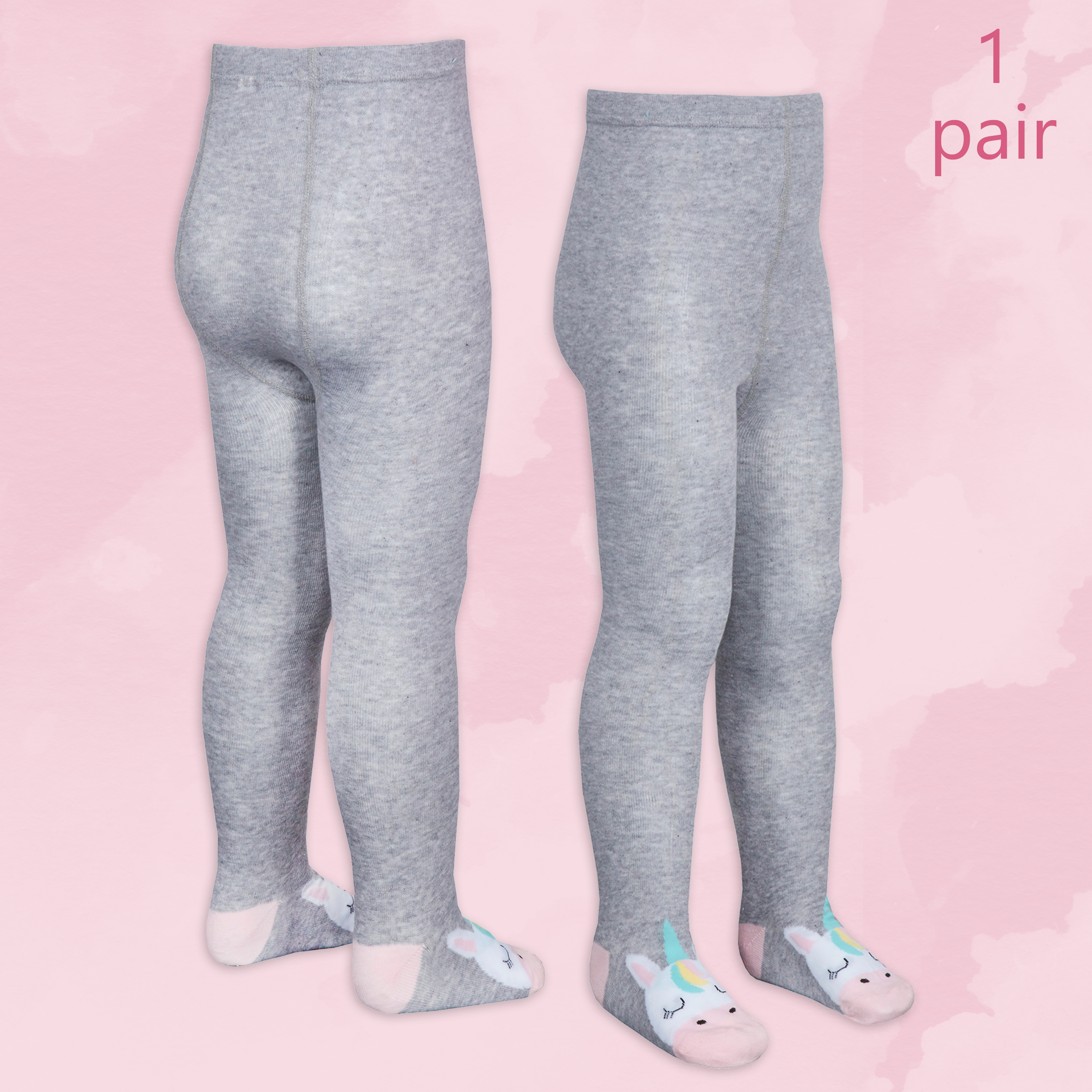 Girls Infant Kids Unicorn School Tights 2-8 Years Cotton Rich Warm Cute Grey UK - Picture 10 of 15