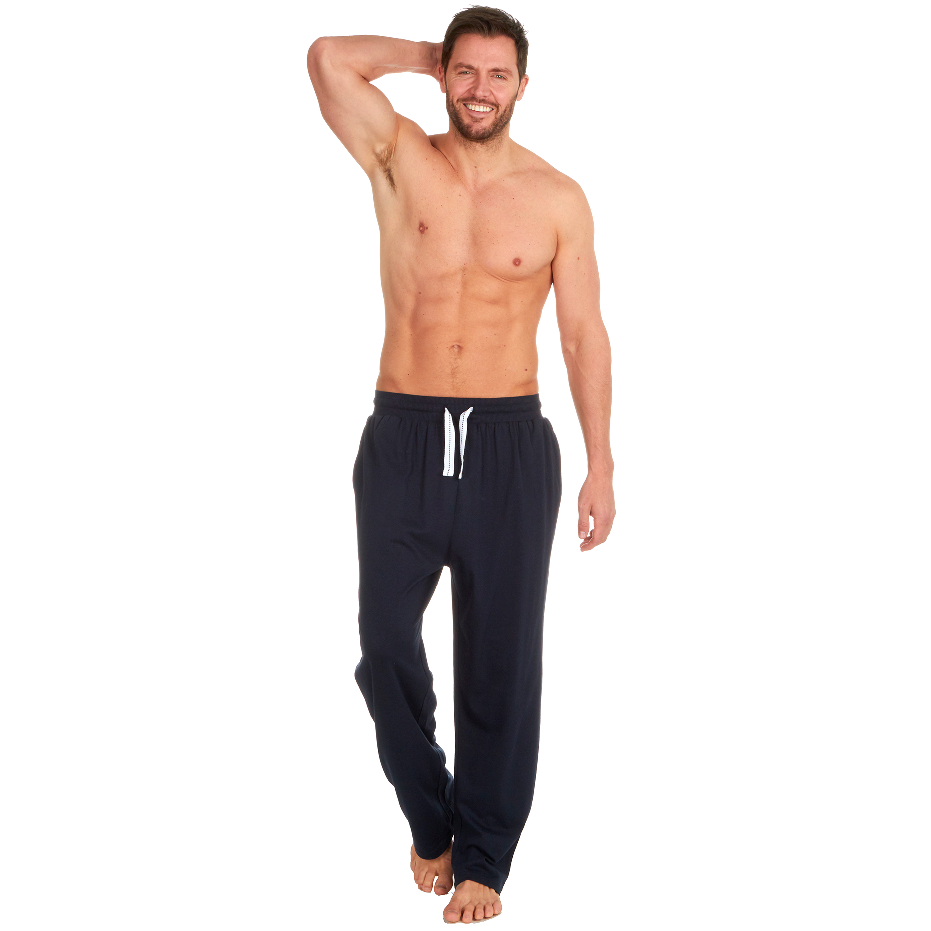 Mens Navy Sweatpants Lounge Pants Size M L XL XXL Open Hem Long Bottoms  Joggers