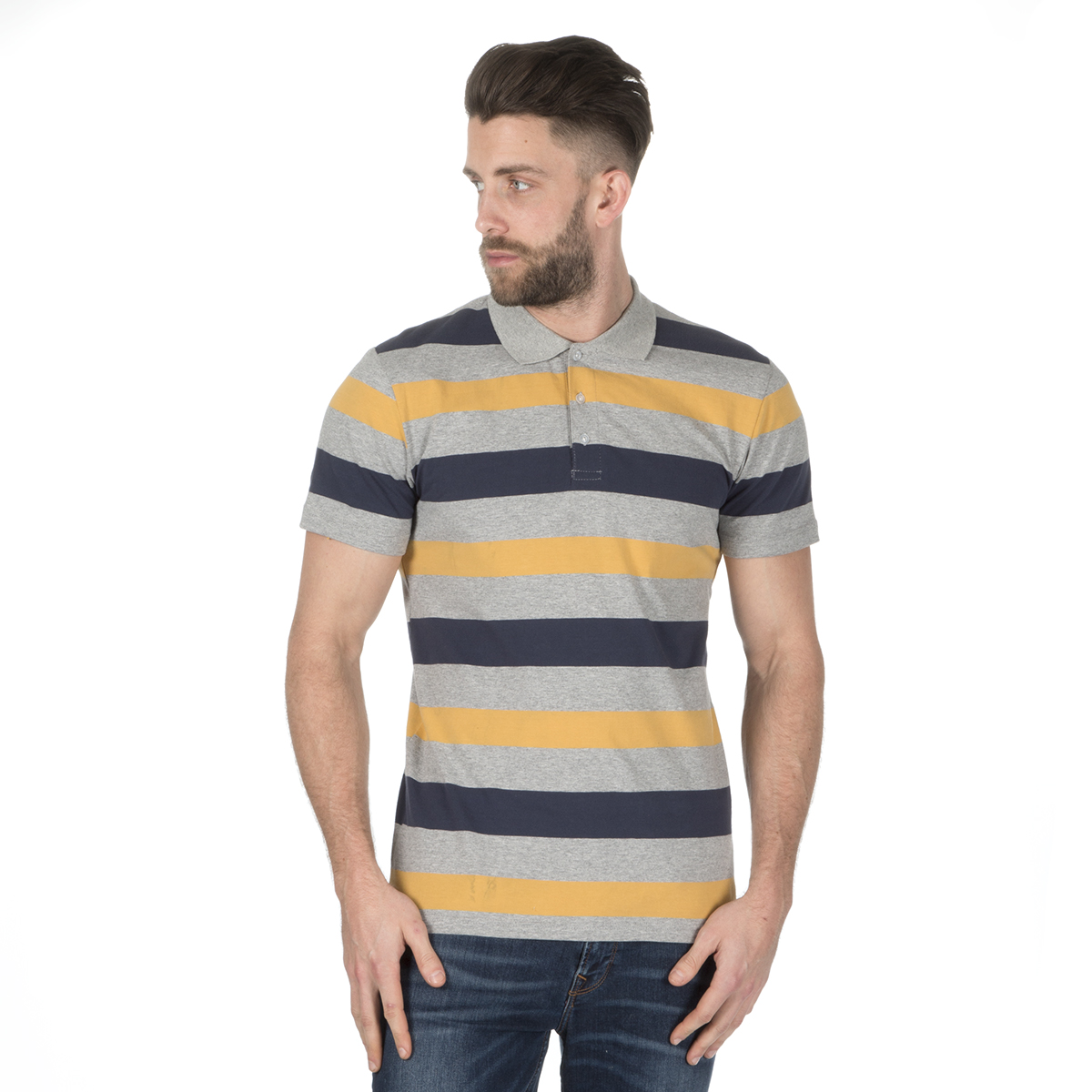 Mens Striped Tshirt Tee Shirts Short Sleeve Polo Cotton Rich Buttons