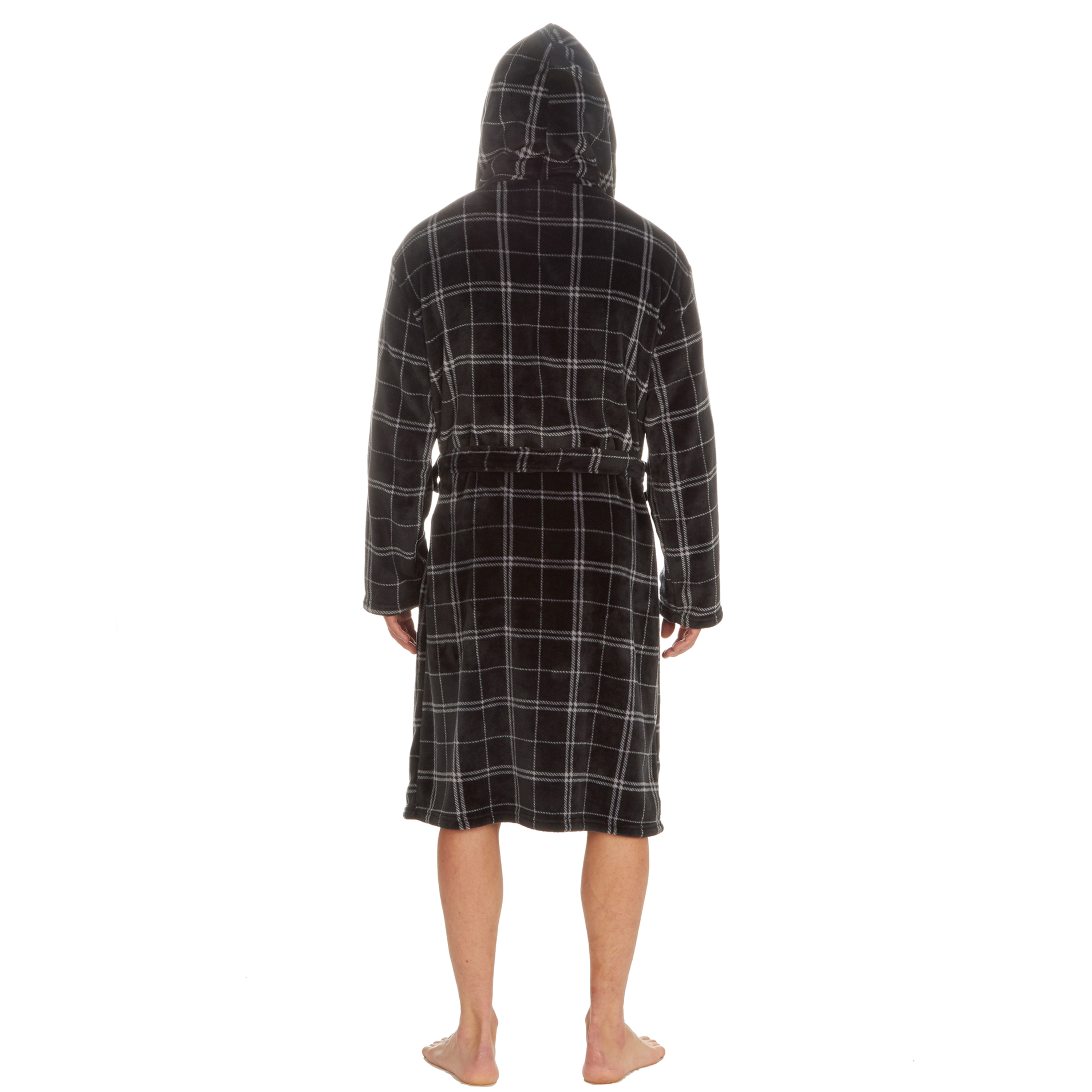 Mens Checked Dressing Gown Tartan Classic Hooded Flannel Fleece Size M ...