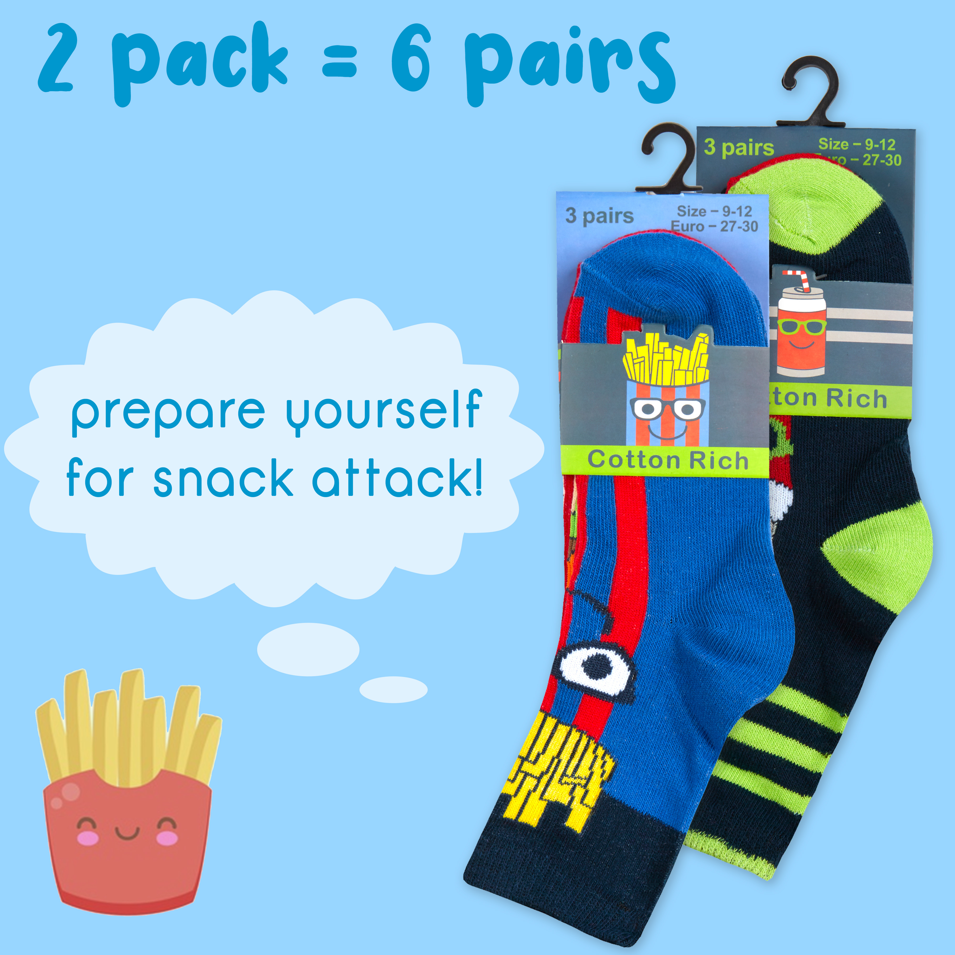 Kids Boys 6 Pairs Crew Socks Cotton Rich Novelty Cartoon Print Mid Calf Sock Set - Picture 37 of 43