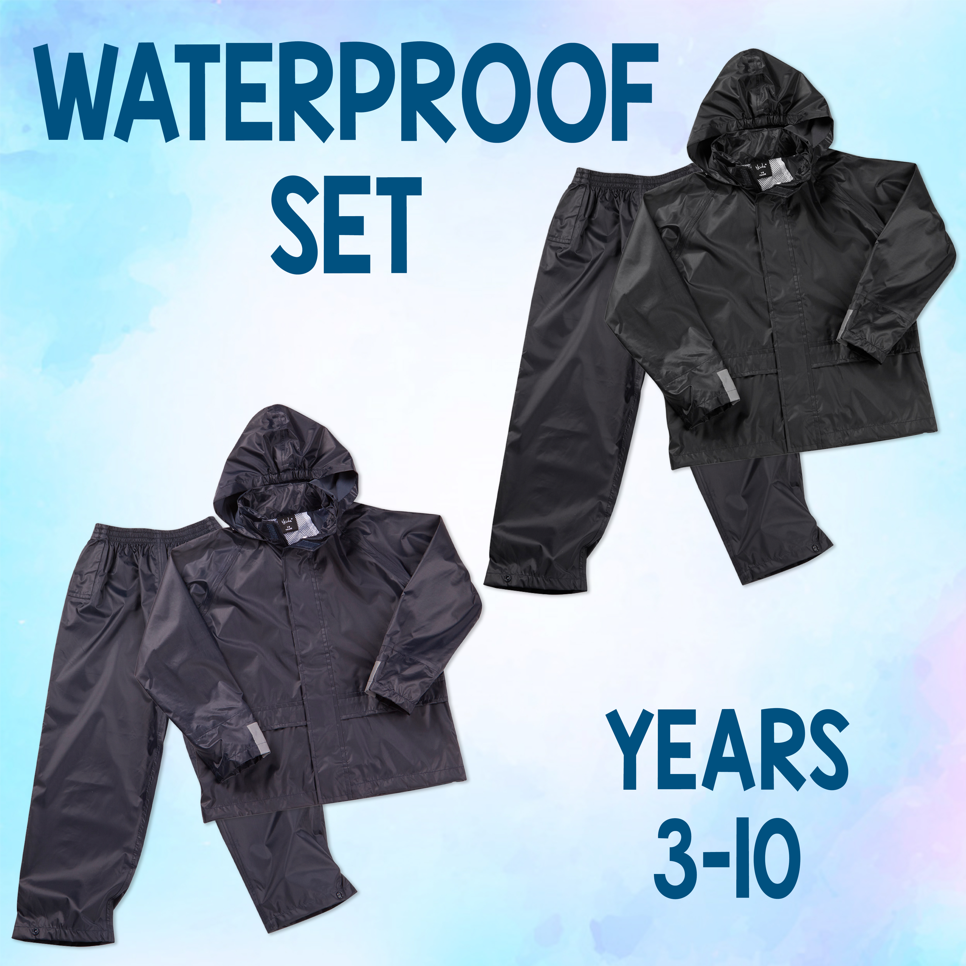 Kids Childrens Waterproof Suit Jacket & Trousers Set Outdoor Black Navy