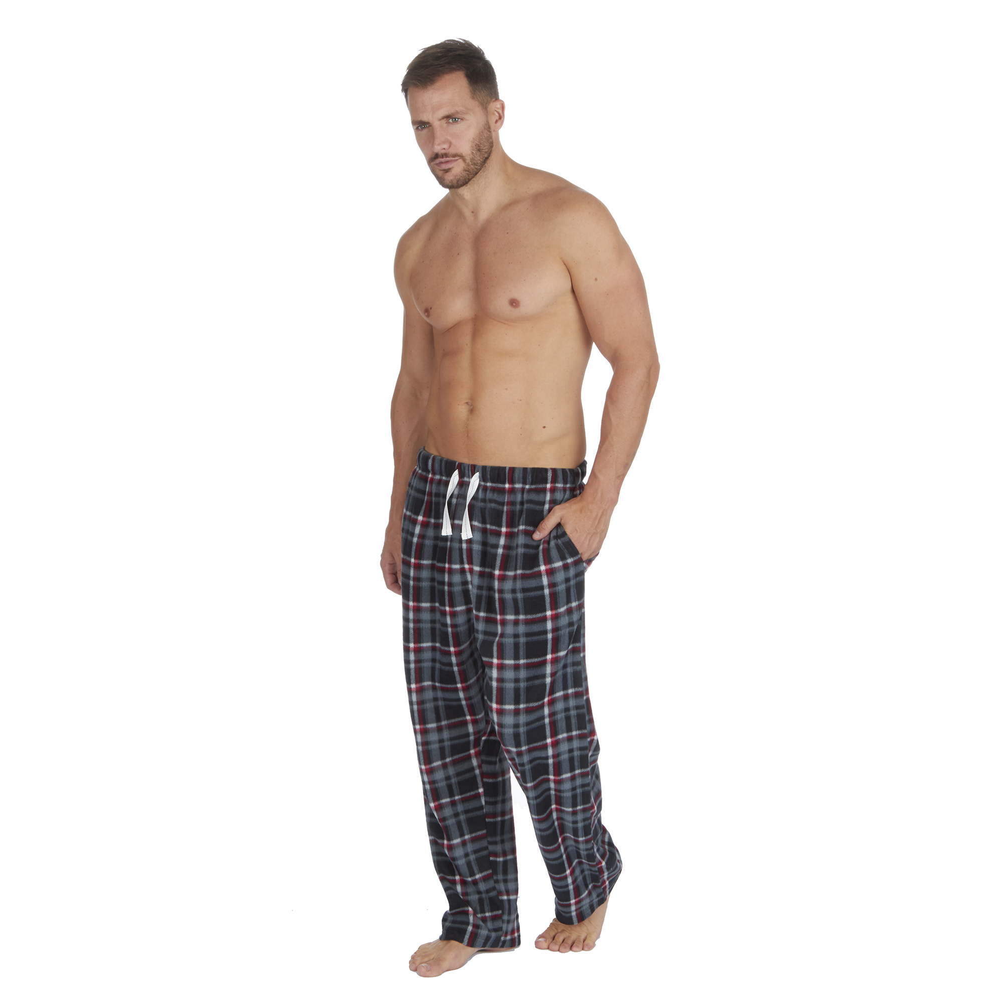 Mens Soft Warm Microfleece Checked Lounge Pyjama PJ Bottoms Pants Sizes
