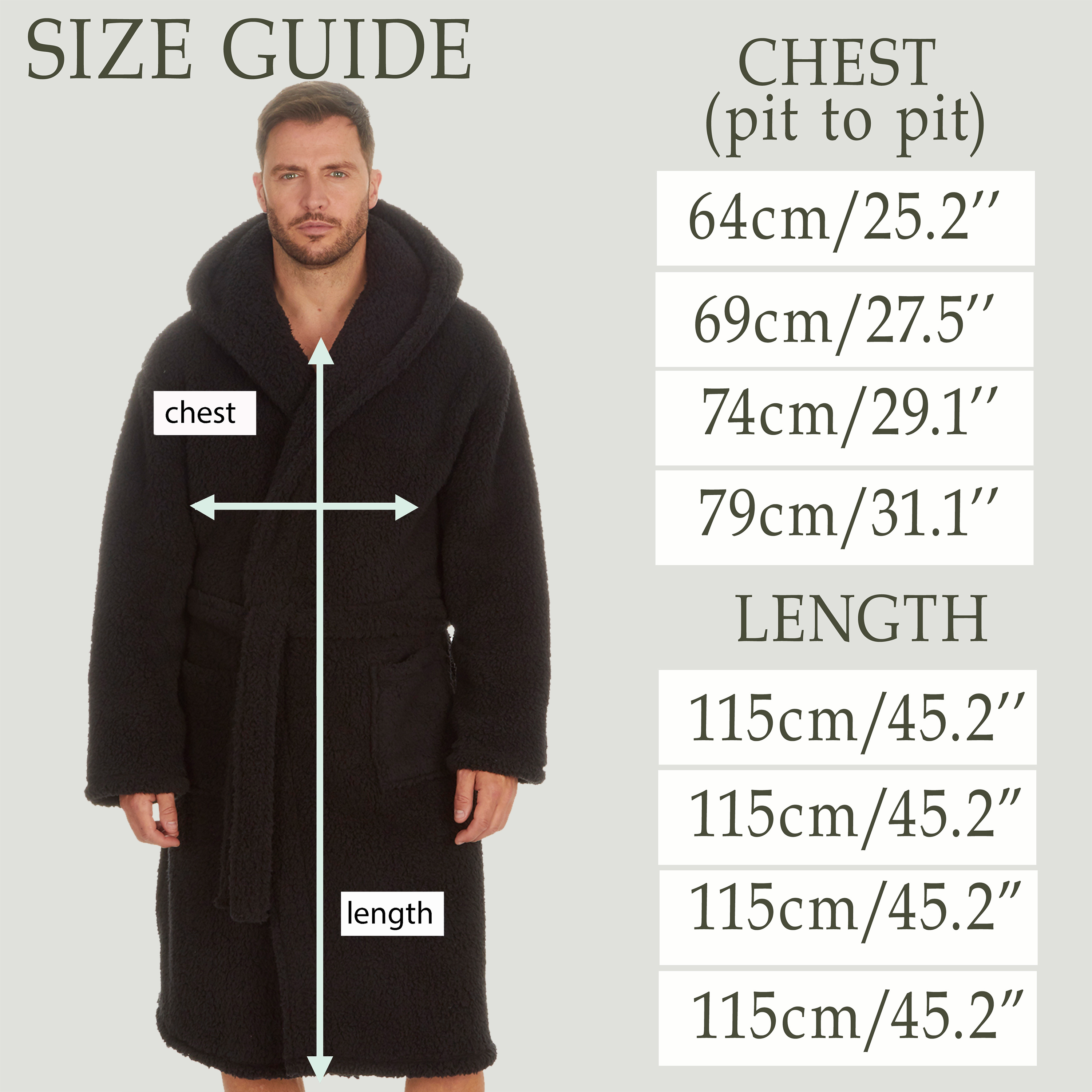 Mens Hooded Dressing Gown Borg Bath Robe Chunky Thick Warm Winter M L ...