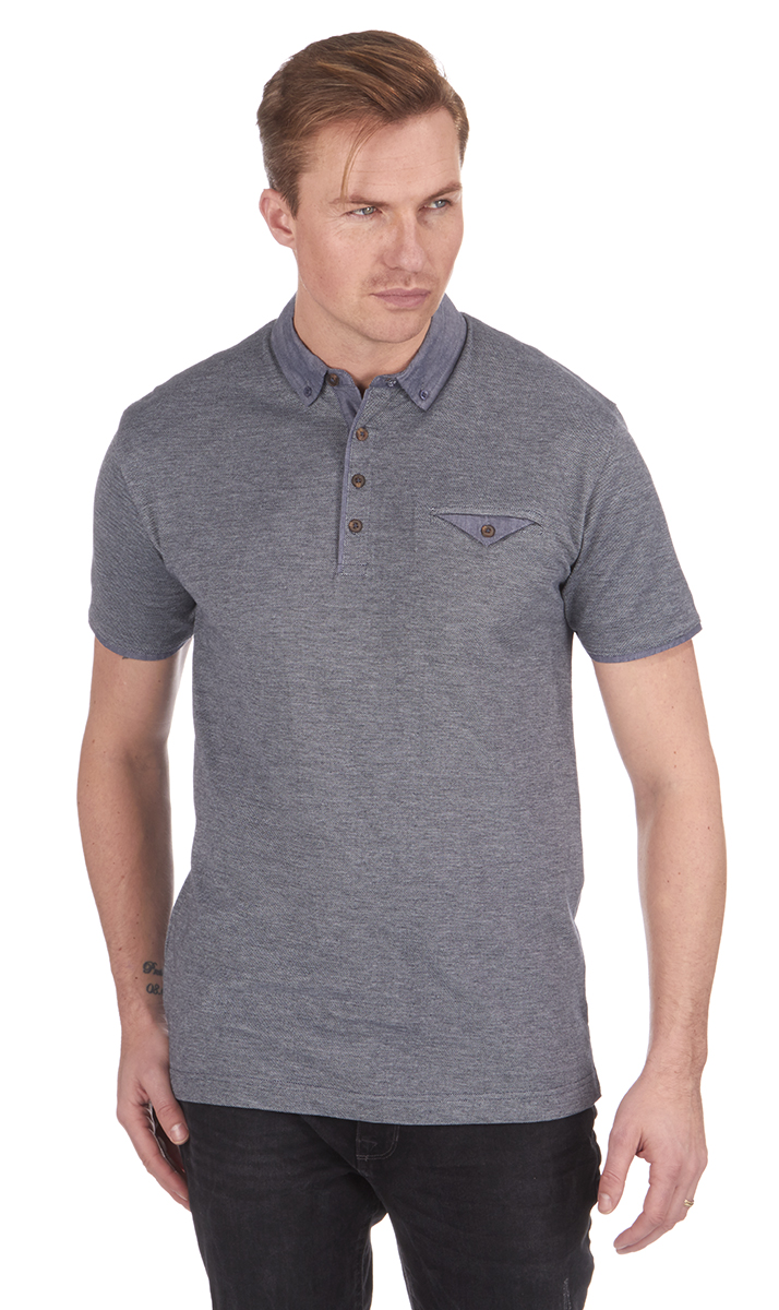 Mens Polo Shirt Short Sleeve TShirt Chambray Collar Pocket Pique Cotton Sale UK