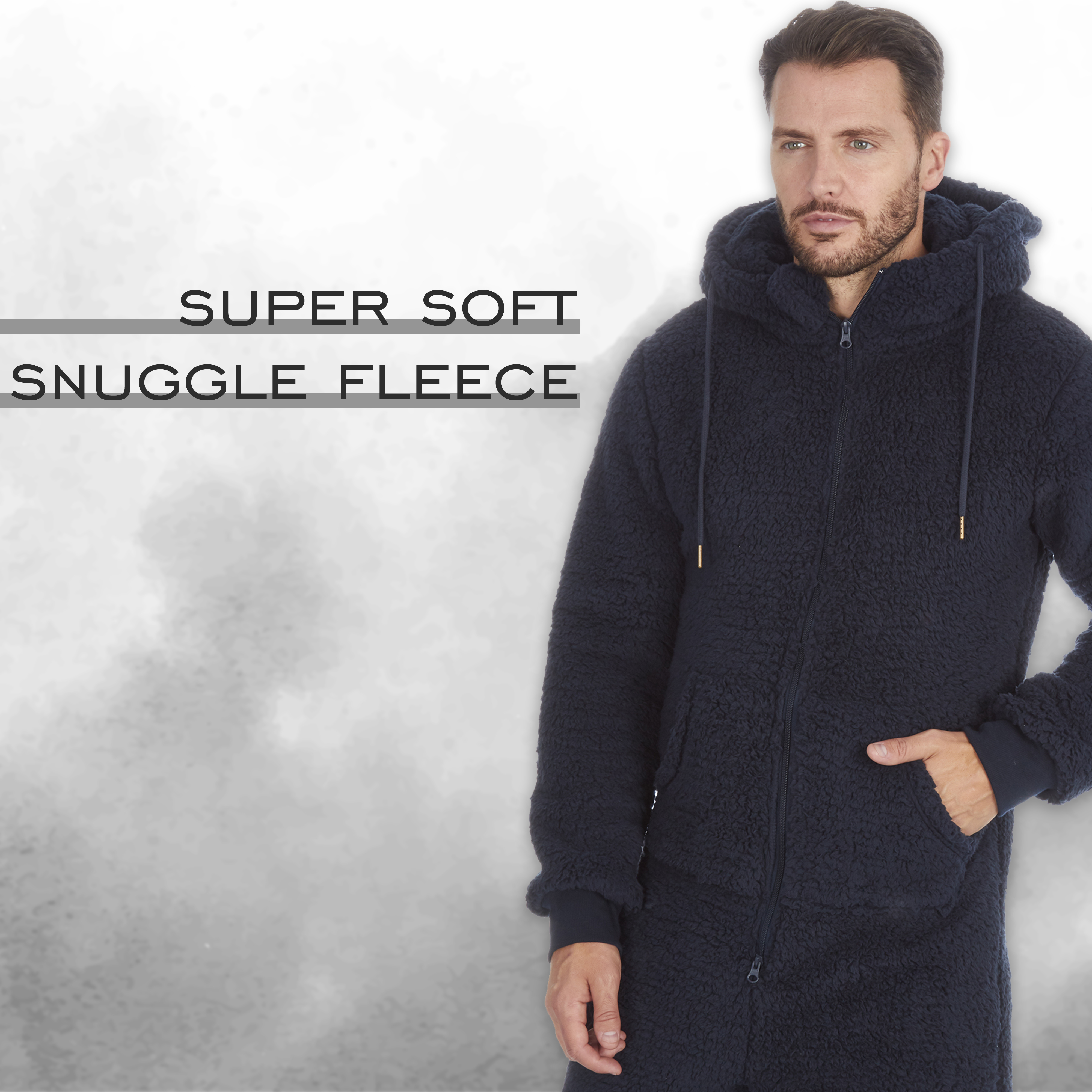 Mens Fleece All In One Lounge Jumpsuit Luxury Hooded Adult 1Onesie Winter S-XL - Picture 8 of 14