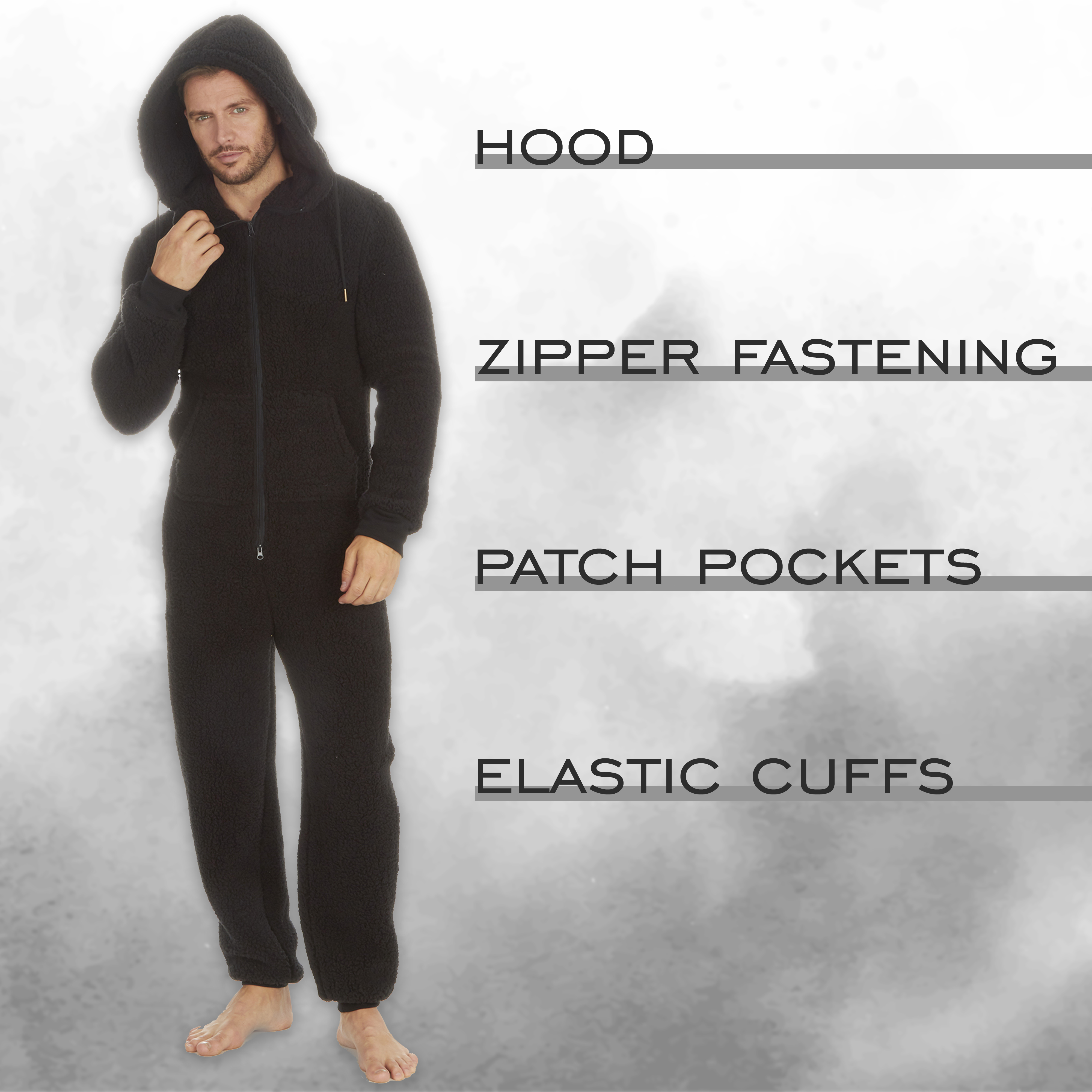 Mens Fleece All In One Lounge Jumpsuit Luxury Hooded Adult 1Onesie Winter S-XL - Picture 3 of 14