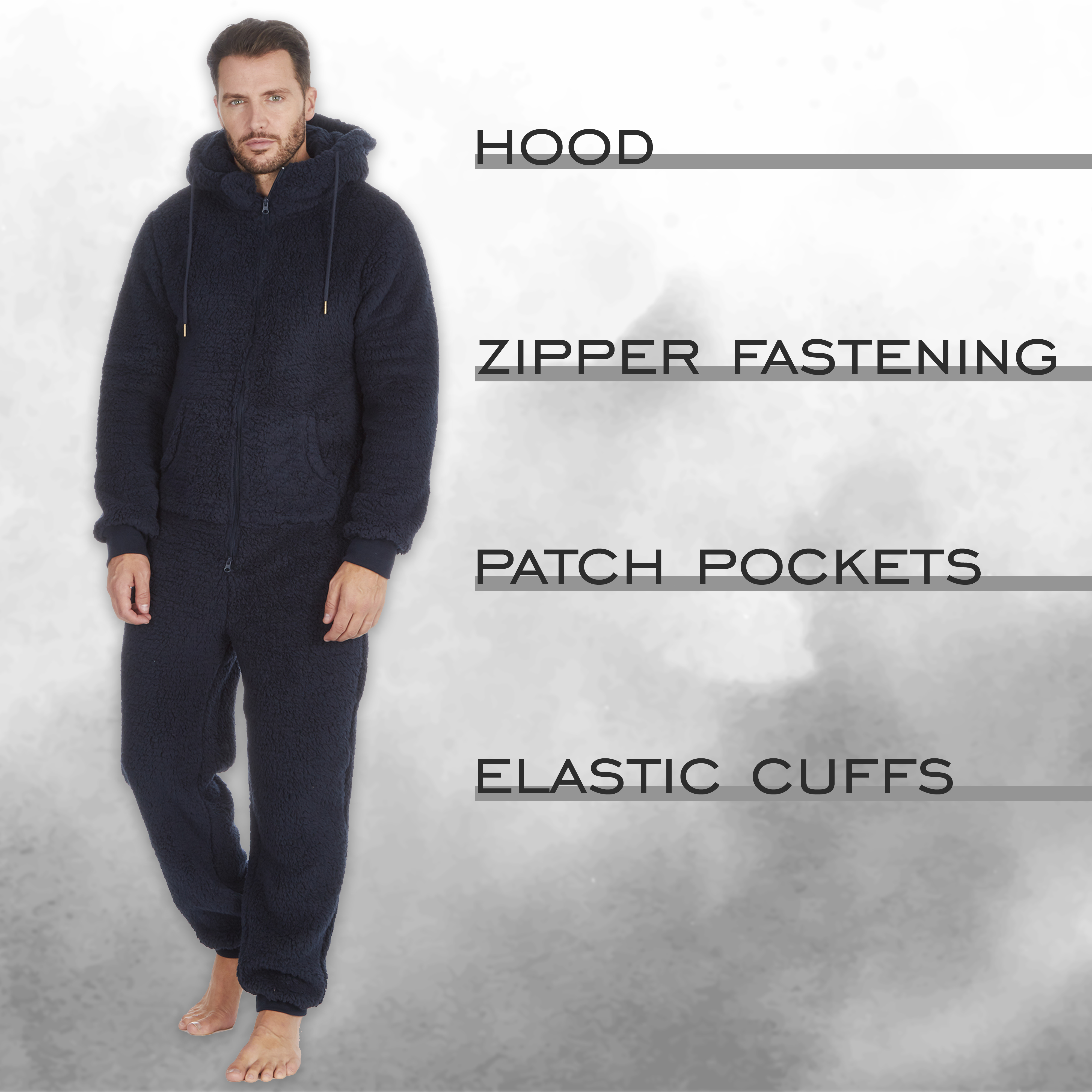 Mens Fleece All In One Lounge Jumpsuit Luxury Hooded Adult 1Onesie Winter S-XL - Picture 7 of 14