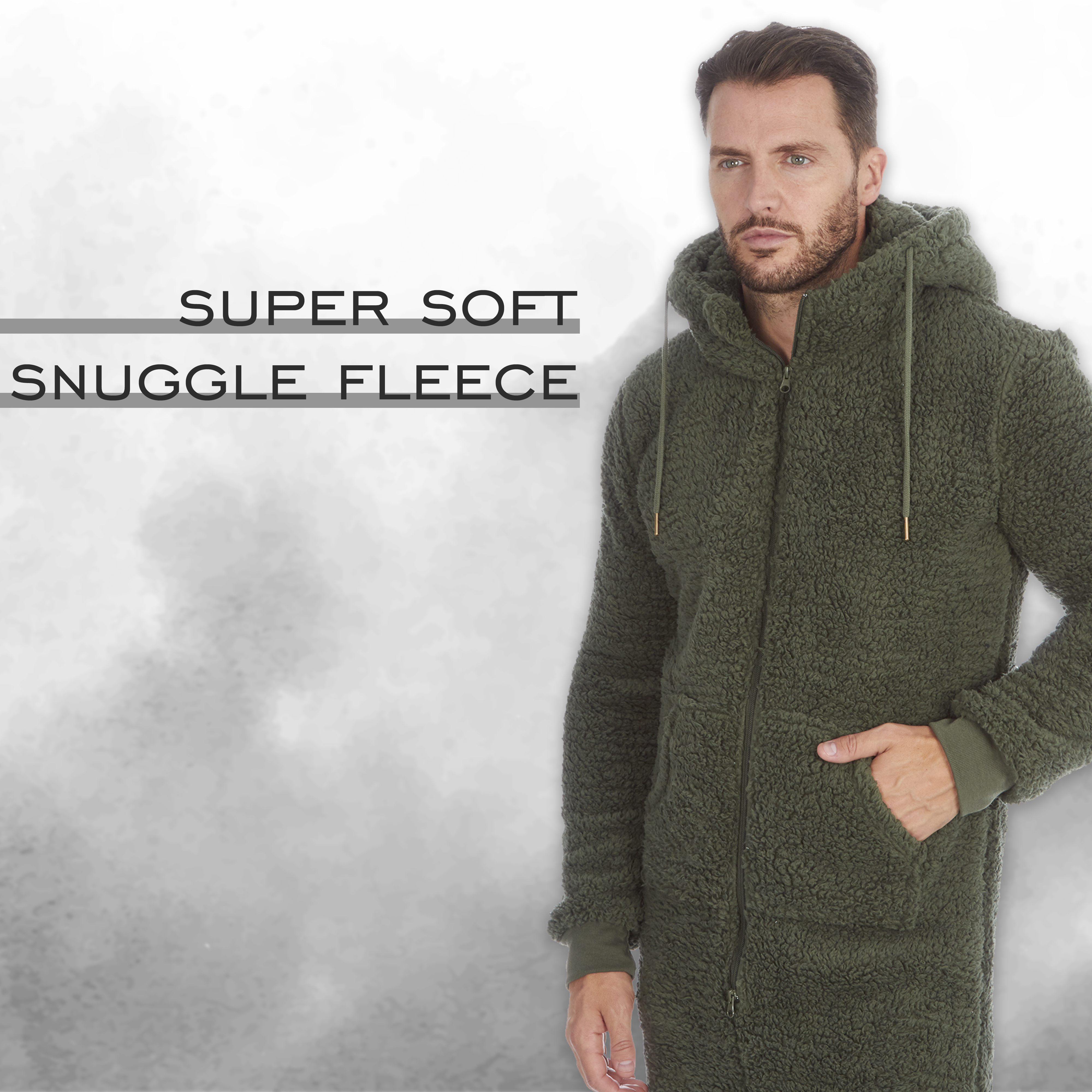 Mens Fleece All In One Lounge Jumpsuit Luxury Hooded Adult 1Onesie Winter S-XL - Picture 12 of 14