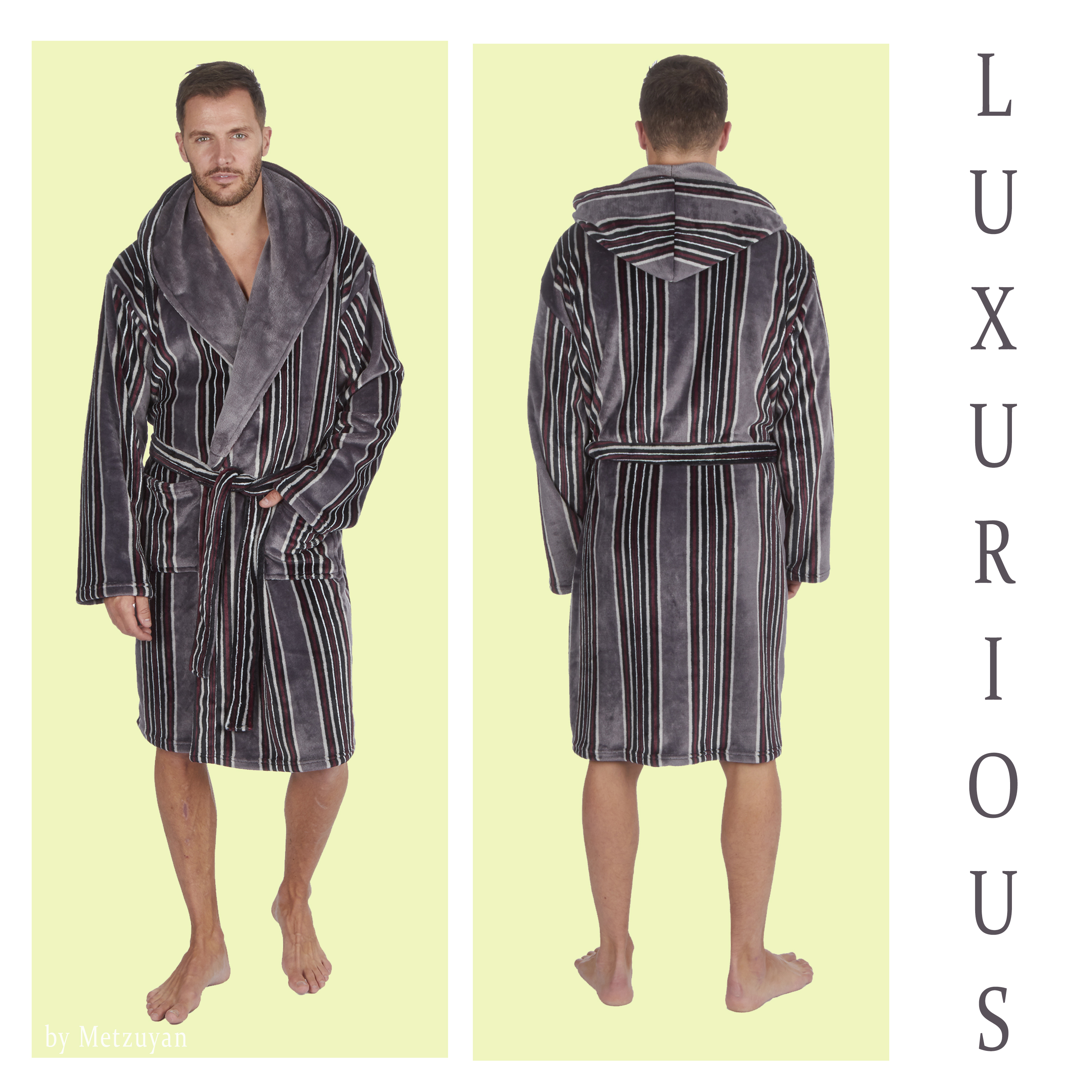 Comfort Luxury Super Soft Men Dressing Gown Men Bathrobe Mens Hooded Super Soft&Cosy Fleece Dressing Gown Robe Sizes M-5XL 