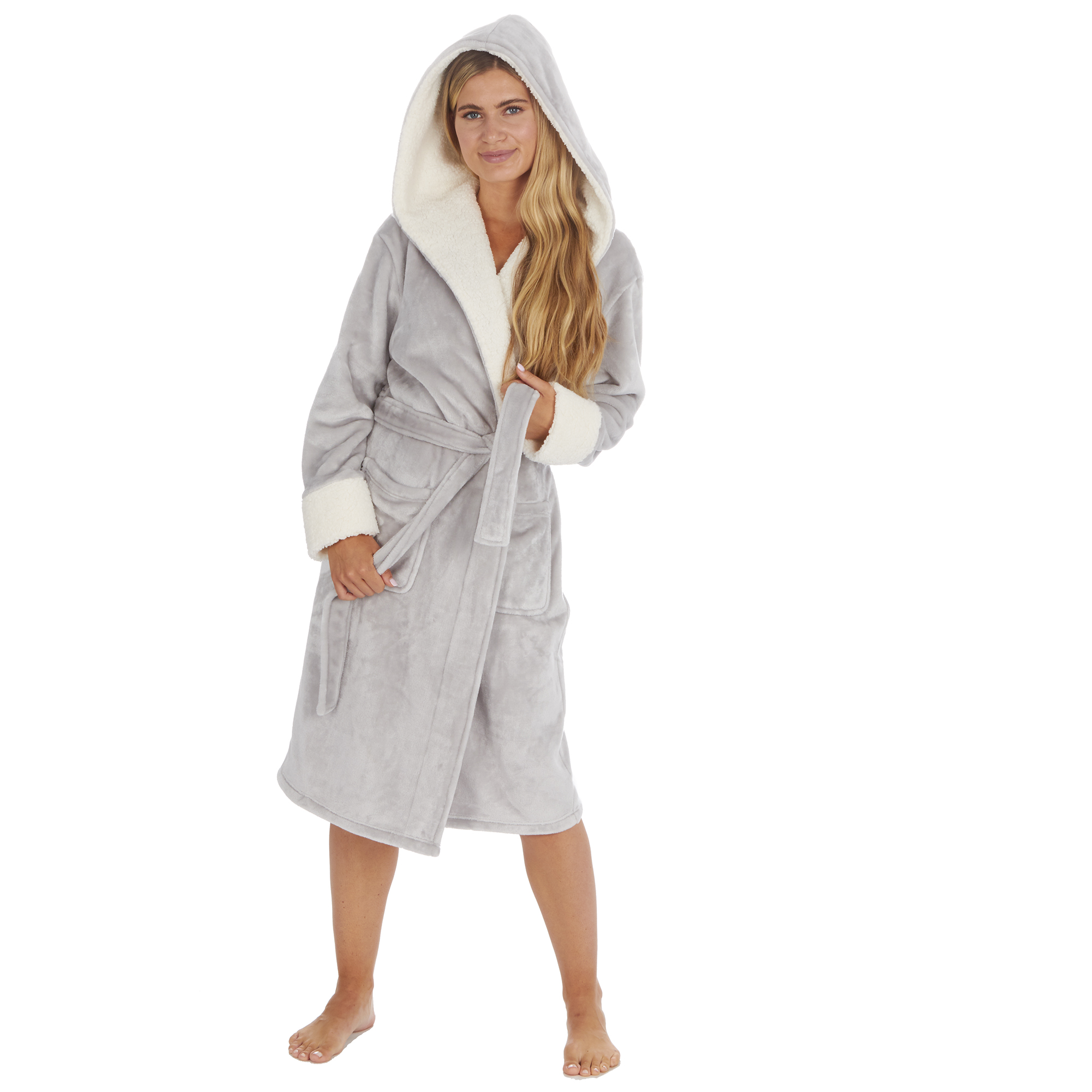 Ladies Womens Baby Pink Soft Fleece Snuggle Dressing Robe Gown Shawl ...