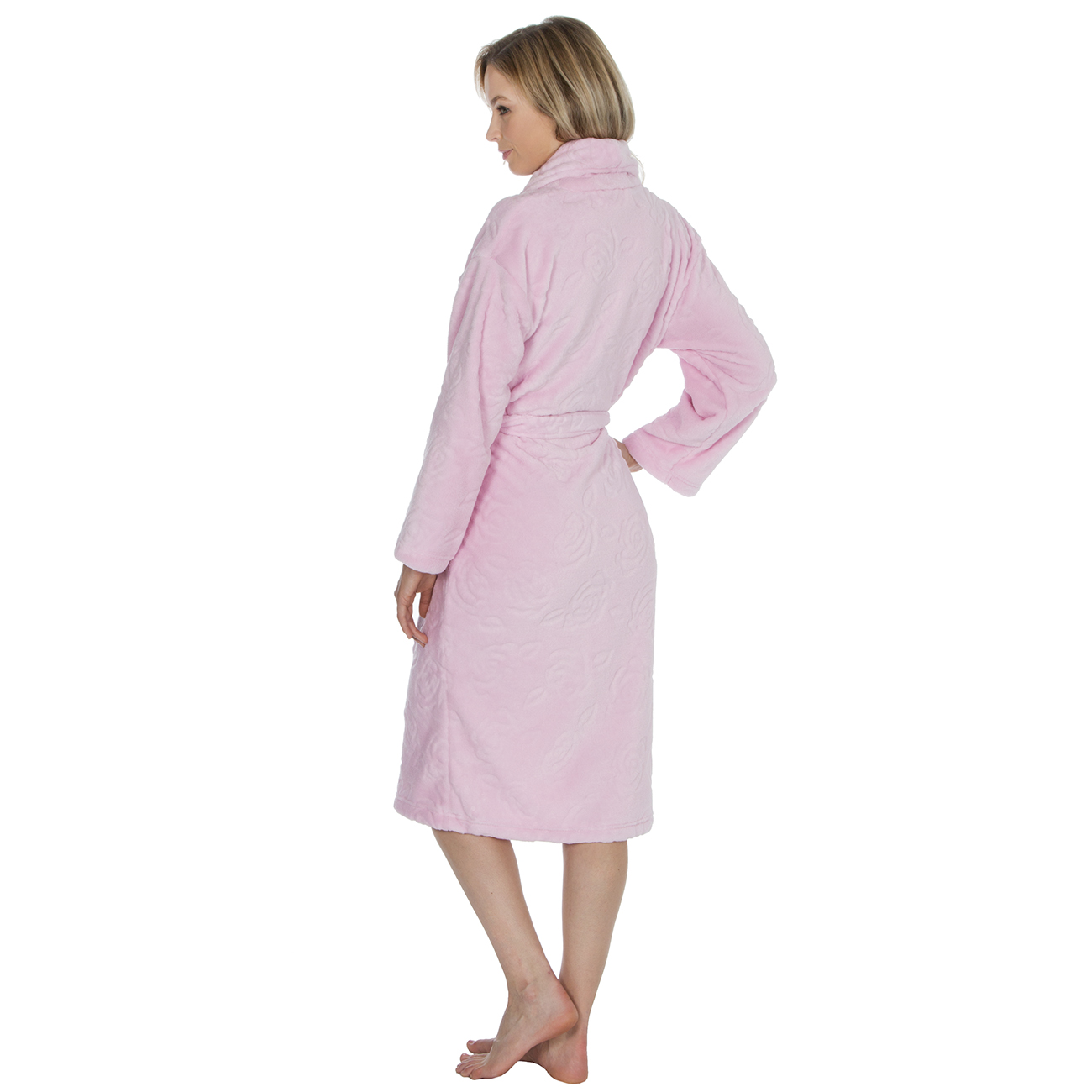 Ladies Womens Baby Pink Soft Fleece Snuggle Dressing Robe Gown With