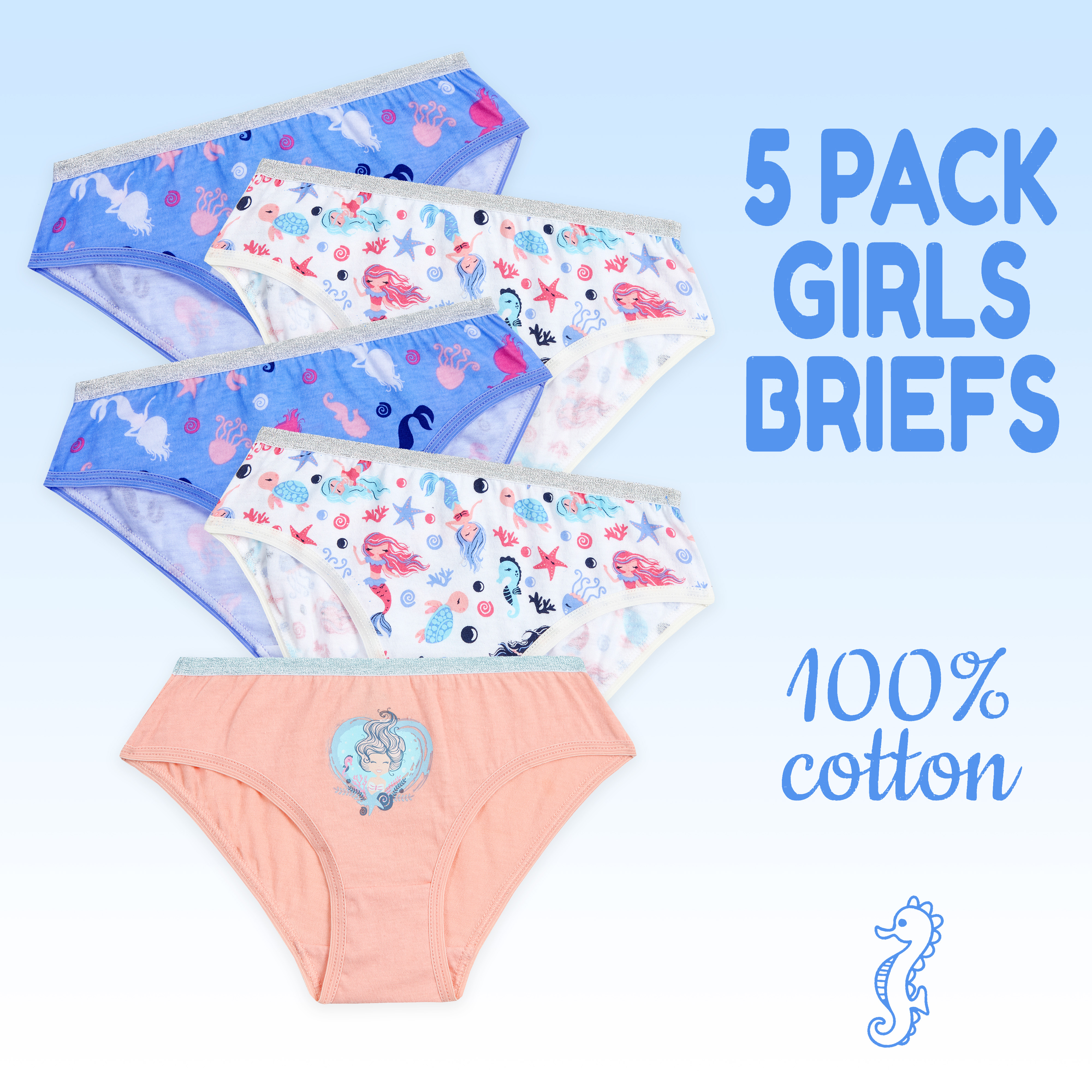 Girls Briefs 5 Pairs Underwear 100% Cotton Pants Rainbow Knickers Underpants Set - Picture 20 of 55