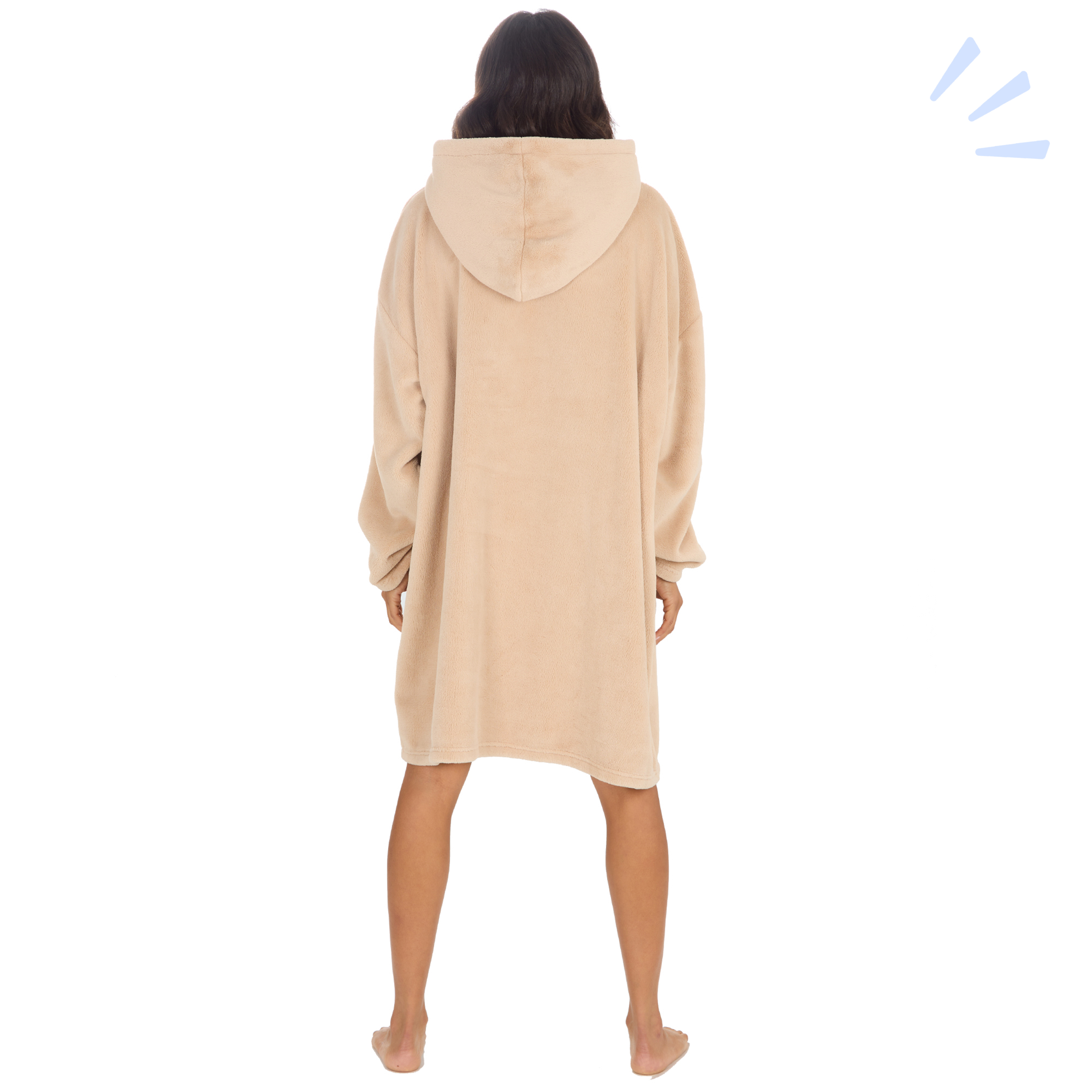 Giant Ladies Womens Plain Beige Toffee Oversized Hoodie Wearable Hooded Blanket - Picture 7 of 8