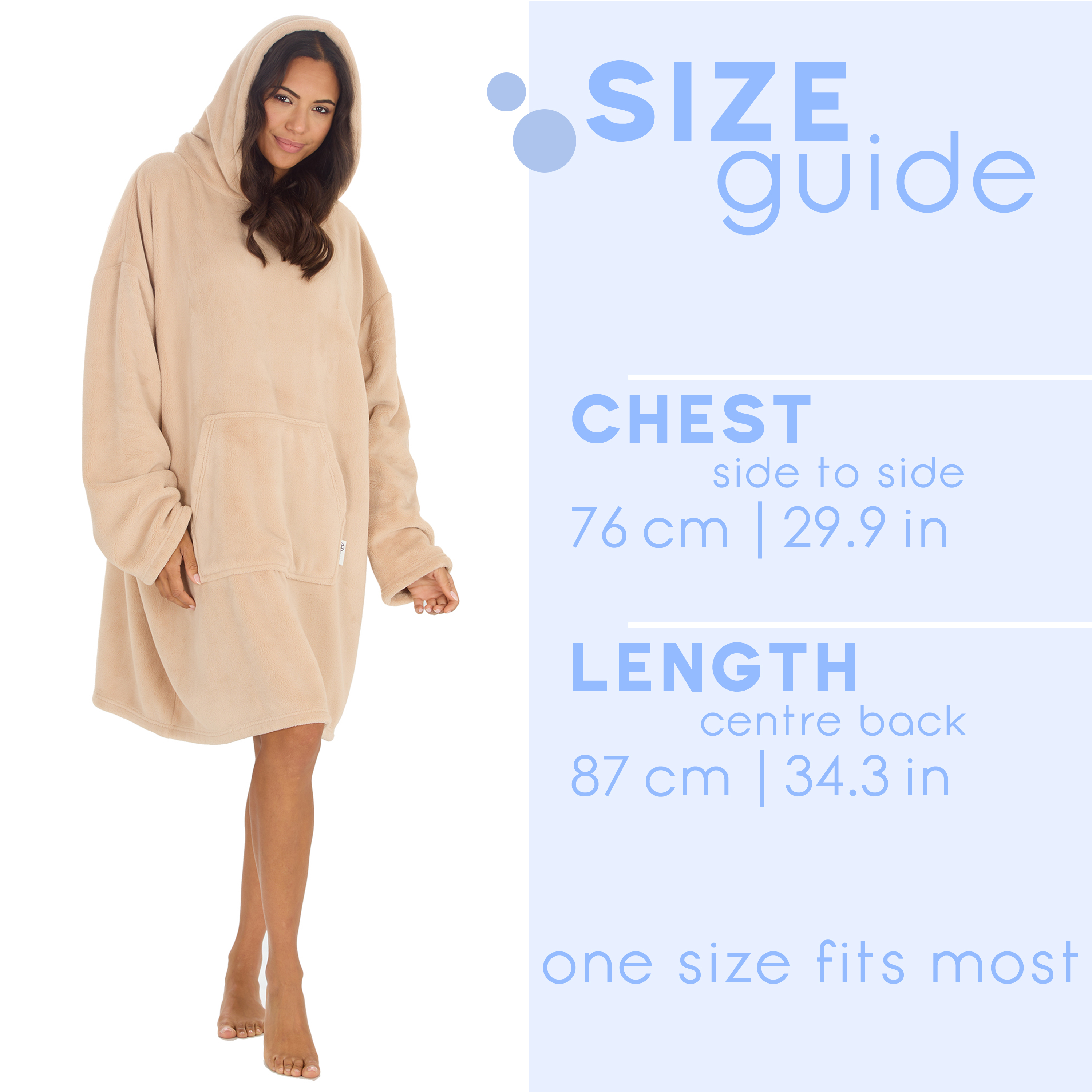 Giant Ladies Womens Plain Beige Toffee Oversized Hoodie Wearable Hooded Blanket - Picture 8 of 8