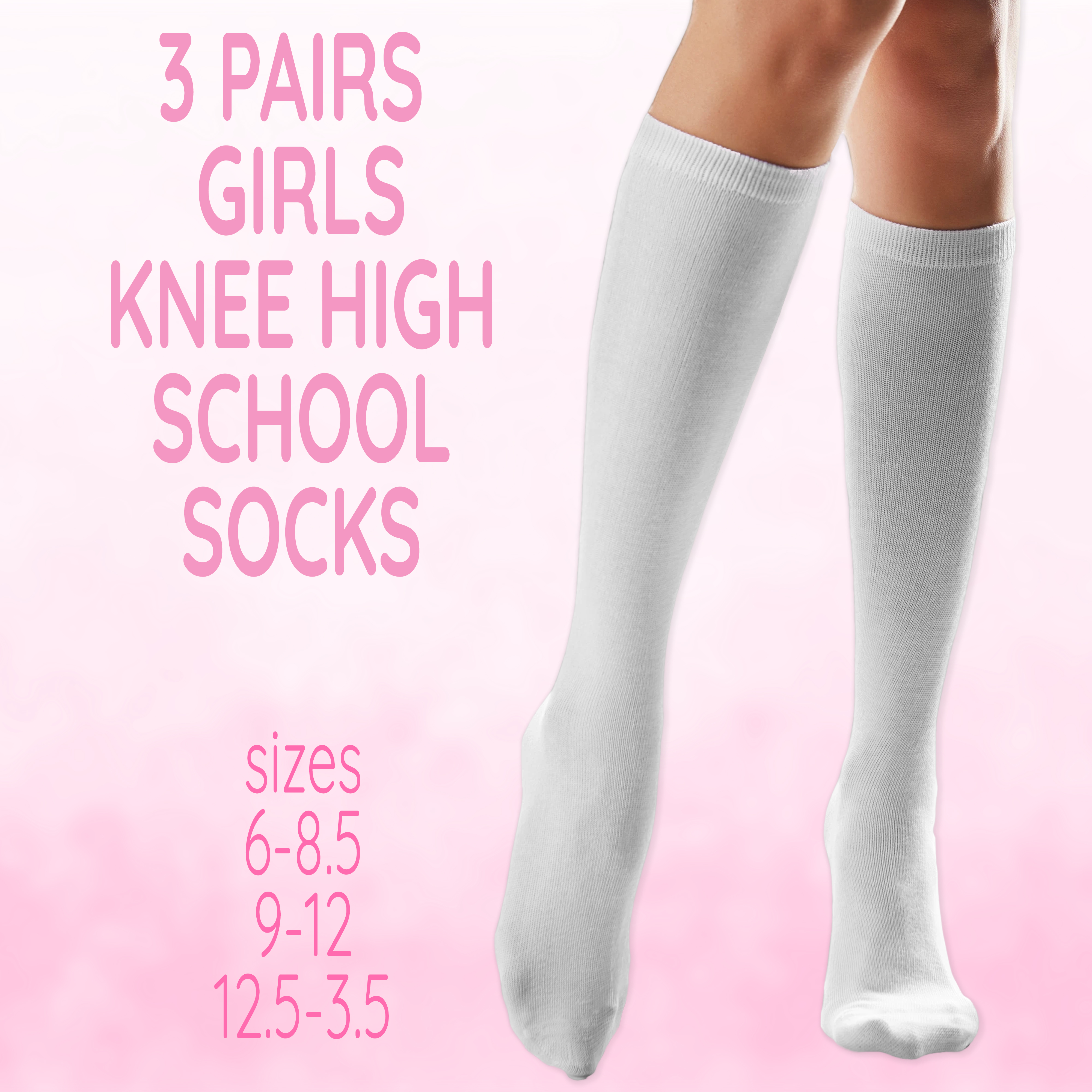 Kids Childrens Girls 3 Pairs Knee High Uniform Plain Socks Back To
