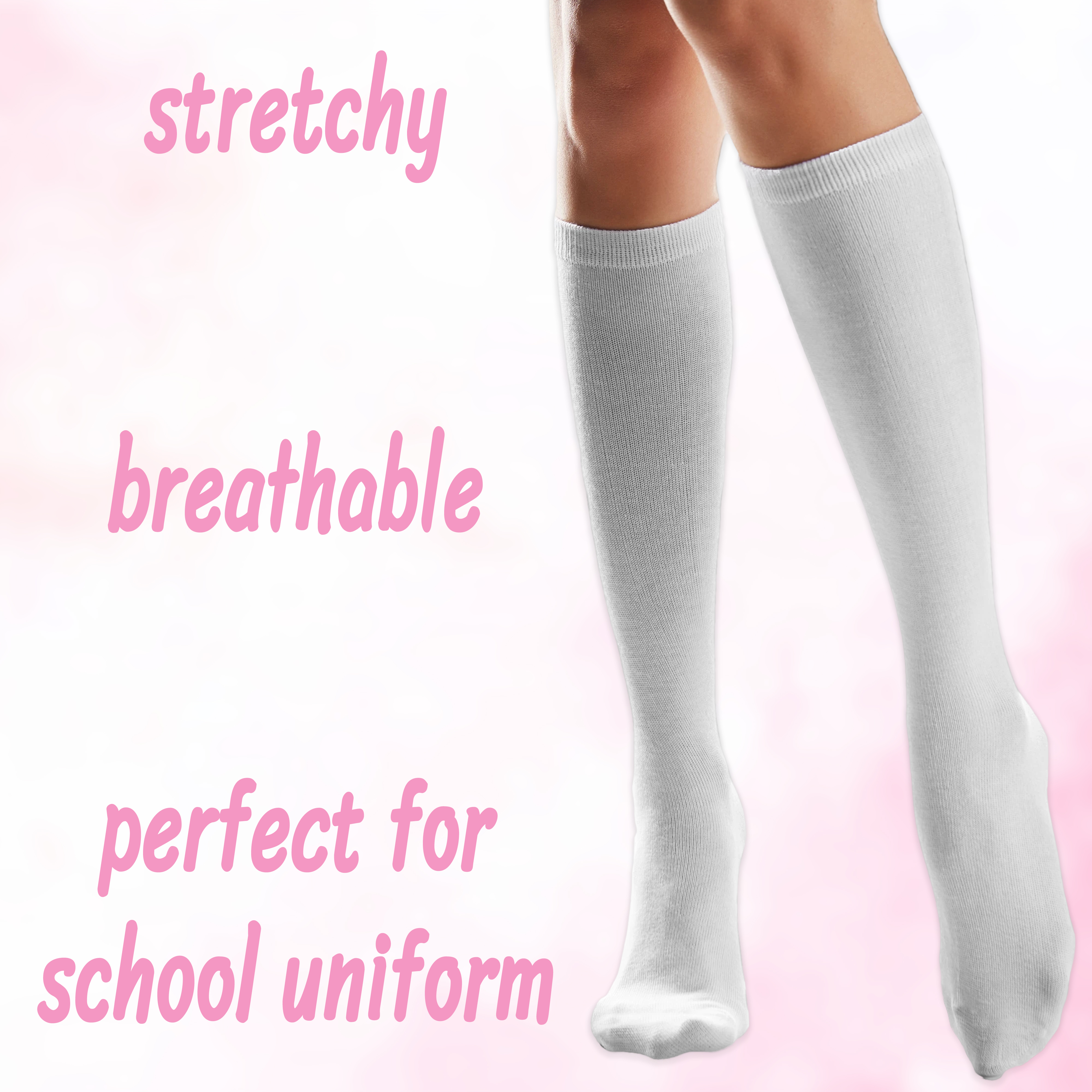 3 Pairs Girls Ladies Womens Plain Knee High Socks Cotton School Size 9-12-3 4-6 