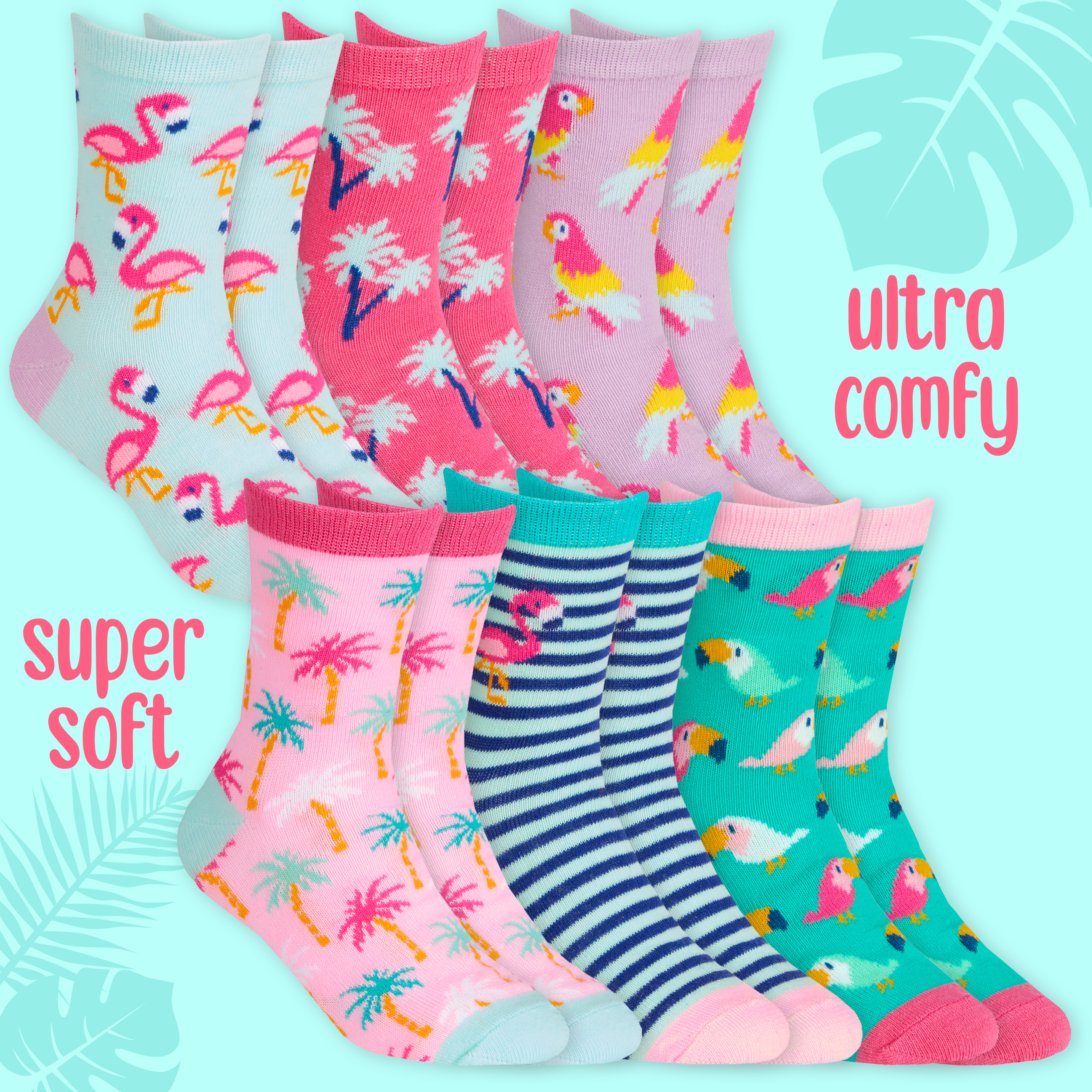 Kids Girls Socks Novelty Cartoon 6 Pairs Crew Socks Bundle Multipack Multibuy - Picture 9 of 13