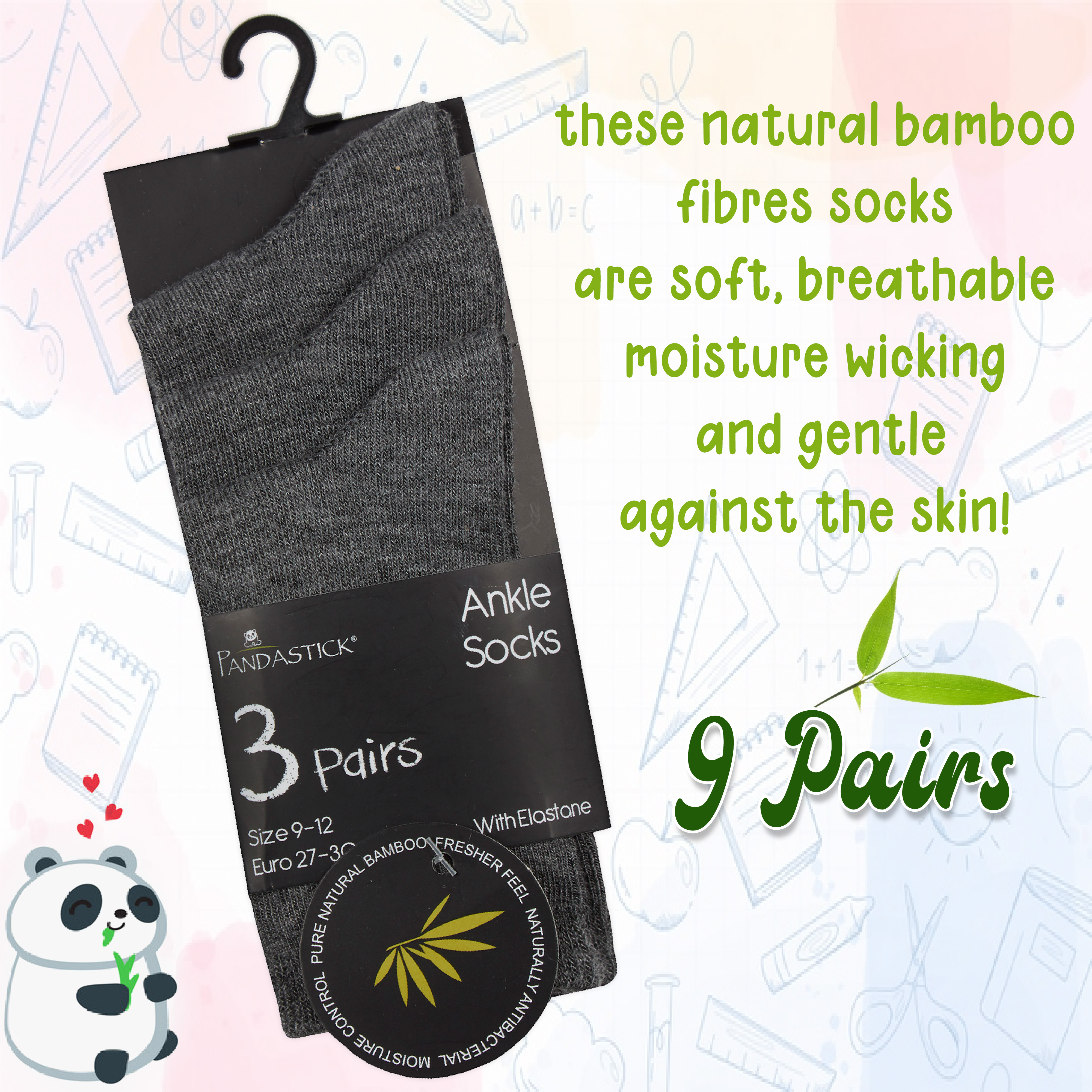 9 Pairs Kids Girls Boys Unisex Natural Bamboo Crew Everyday Back To School Socks - Picture 4 of 18