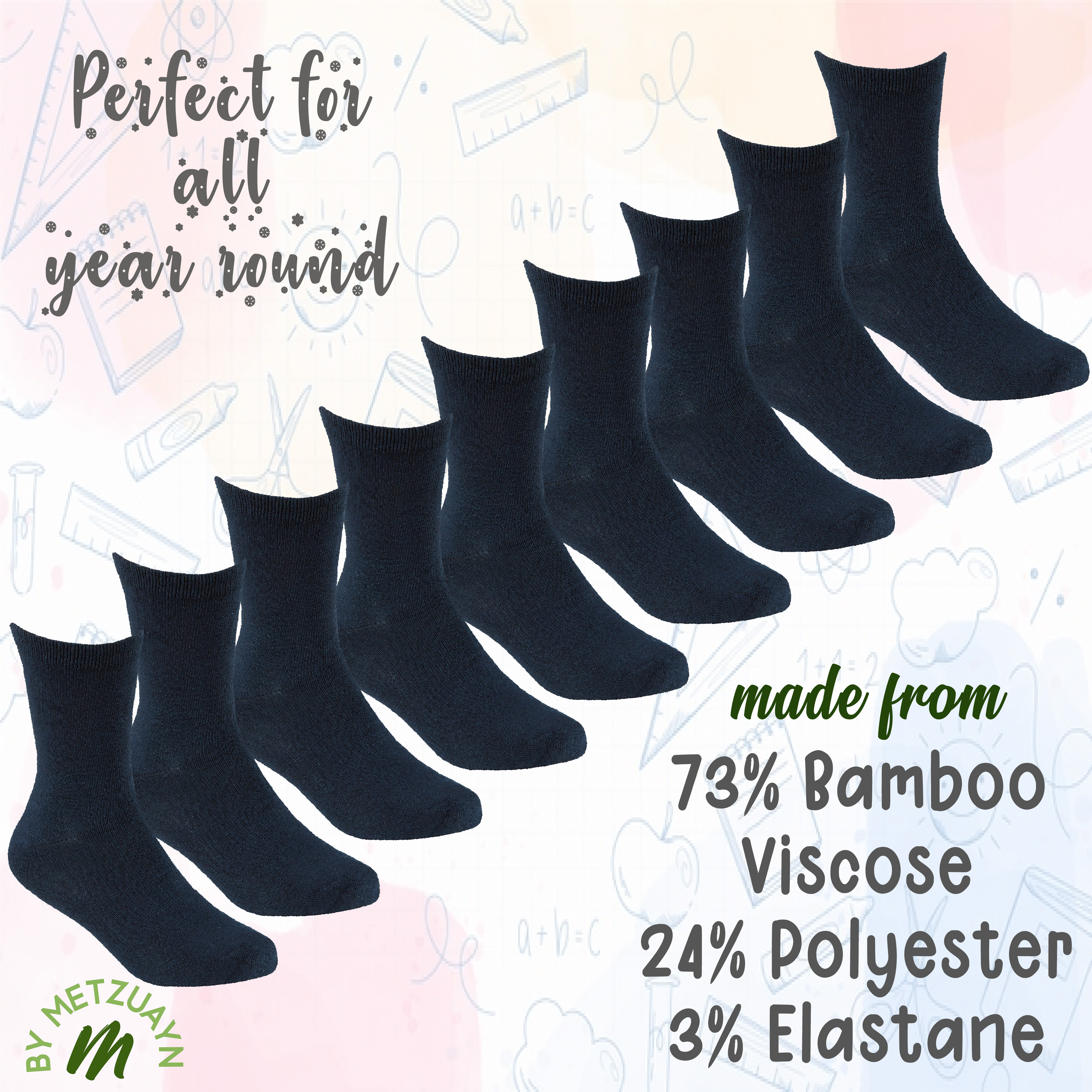 9 Pairs Kids Girls Boys Unisex Natural Bamboo Crew Everyday Back To School Socks - Picture 11 of 18