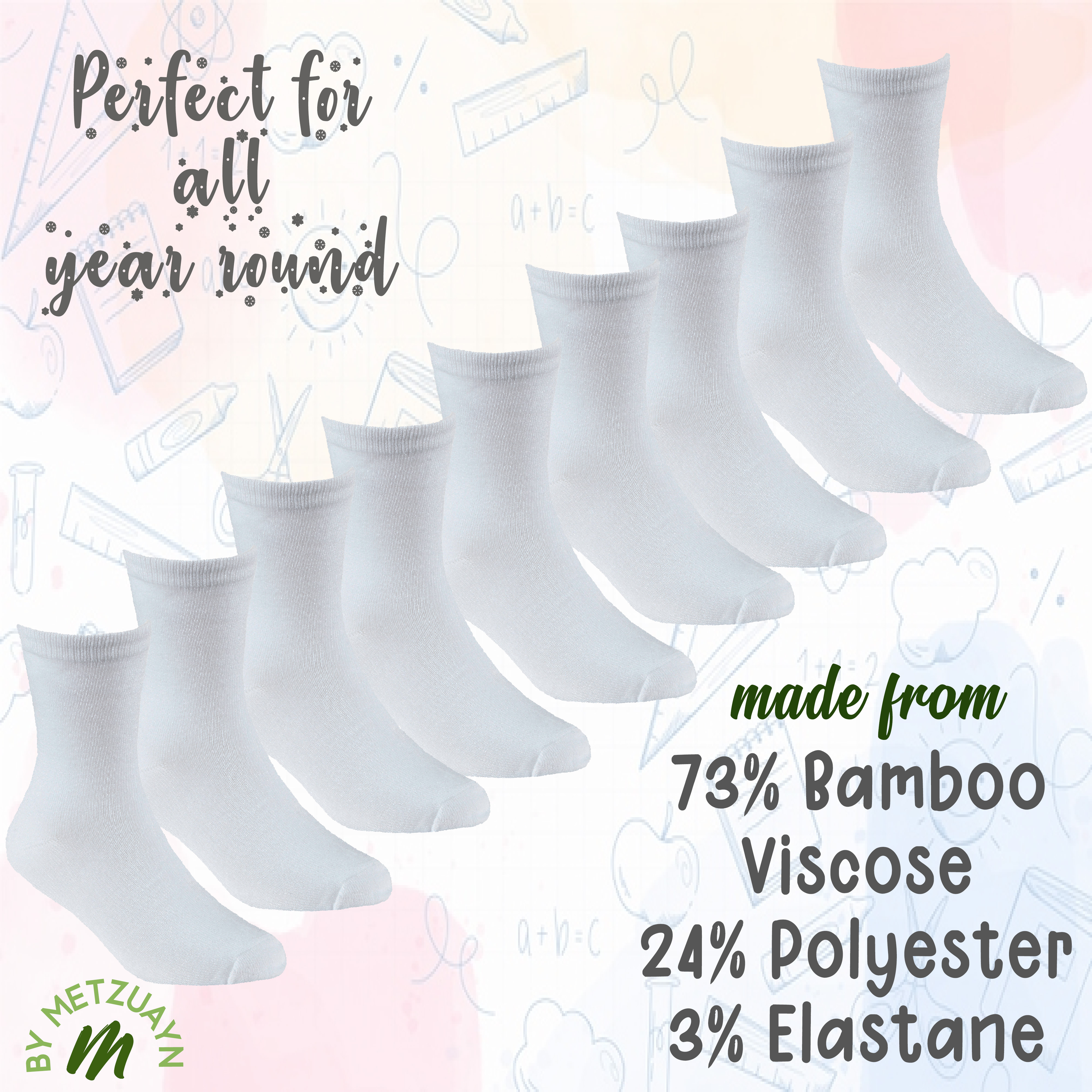 9 Pairs Kids Girls Boys Unisex Natural Bamboo Crew Everyday Back To School Socks - Picture 7 of 18