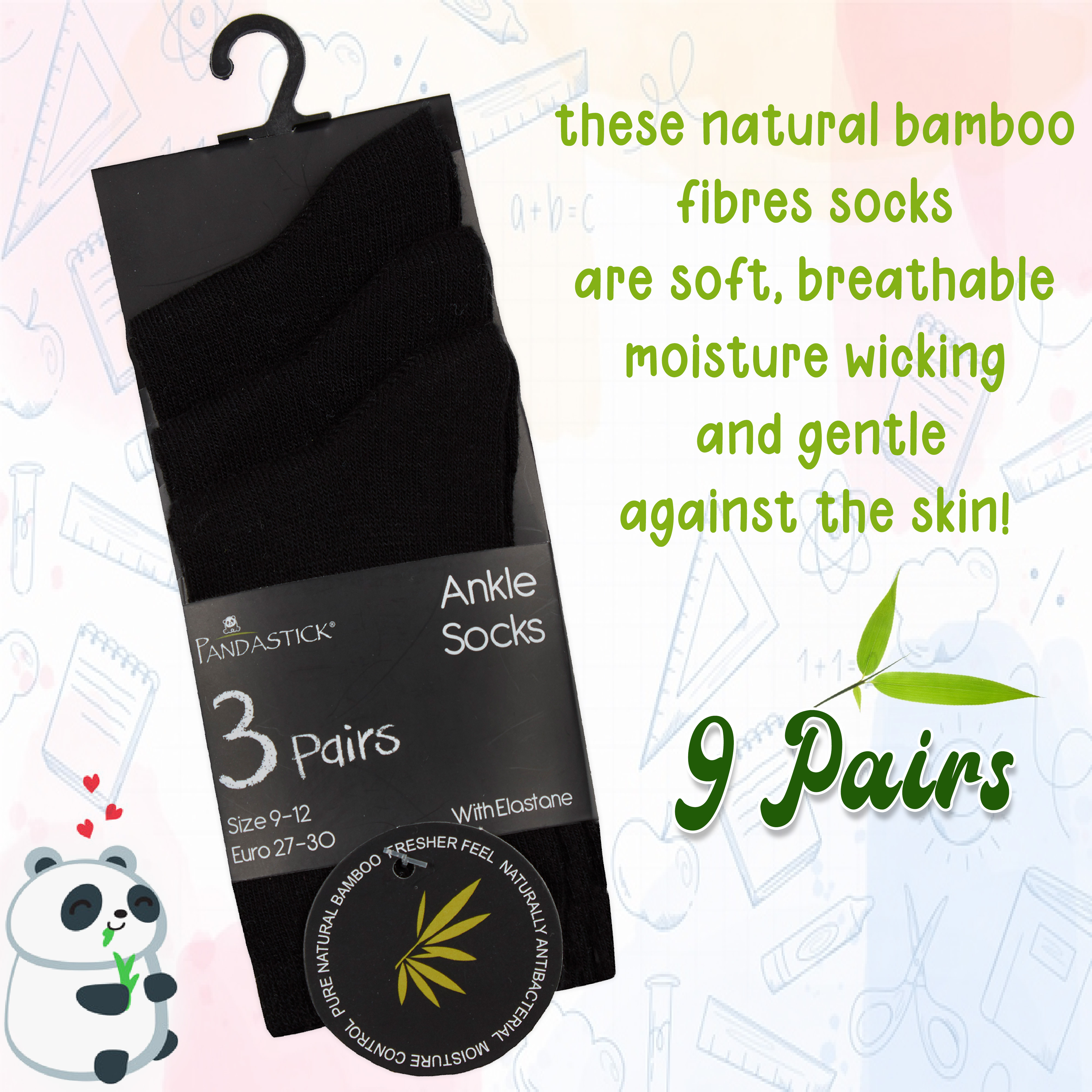 9 Pairs Kids Girls Boys Unisex Natural Bamboo Crew Everyday Back To School Socks - Picture 16 of 18