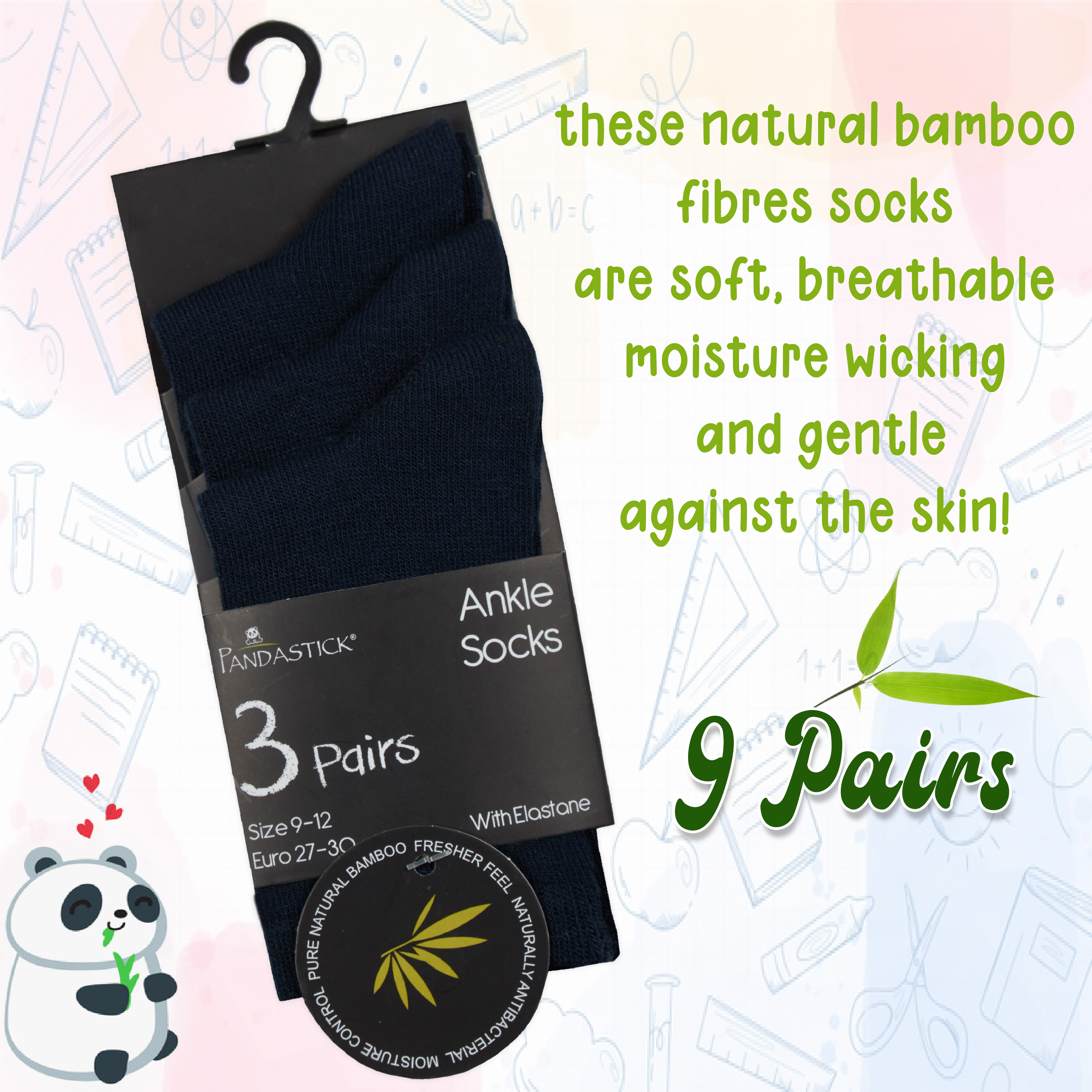 9 Pairs Kids Girls Boys Unisex Natural Bamboo Crew Everyday Back To School Socks - Picture 12 of 18