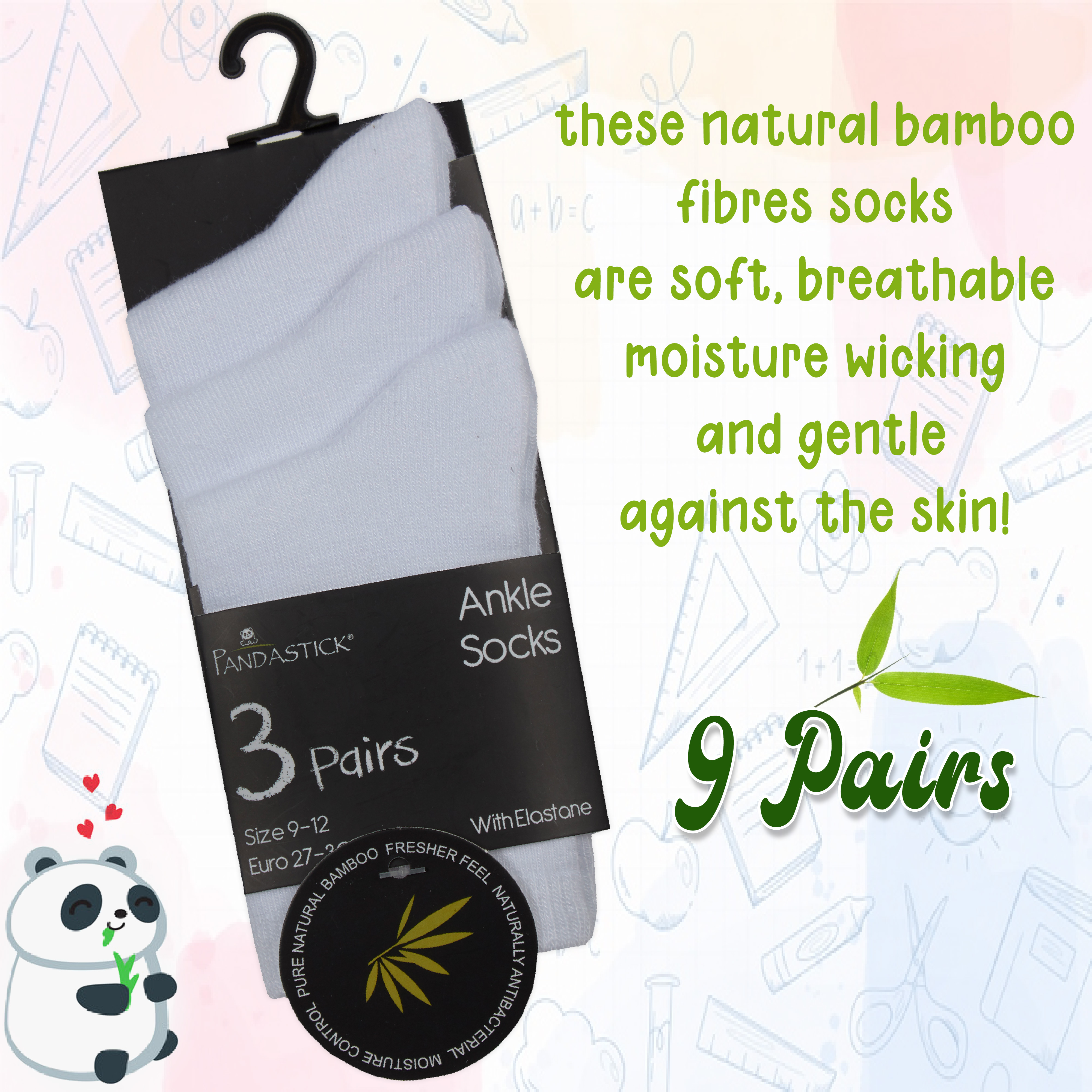 9 Pairs Kids Girls Boys Unisex Natural Bamboo Crew Everyday Back To School Socks - Picture 8 of 18