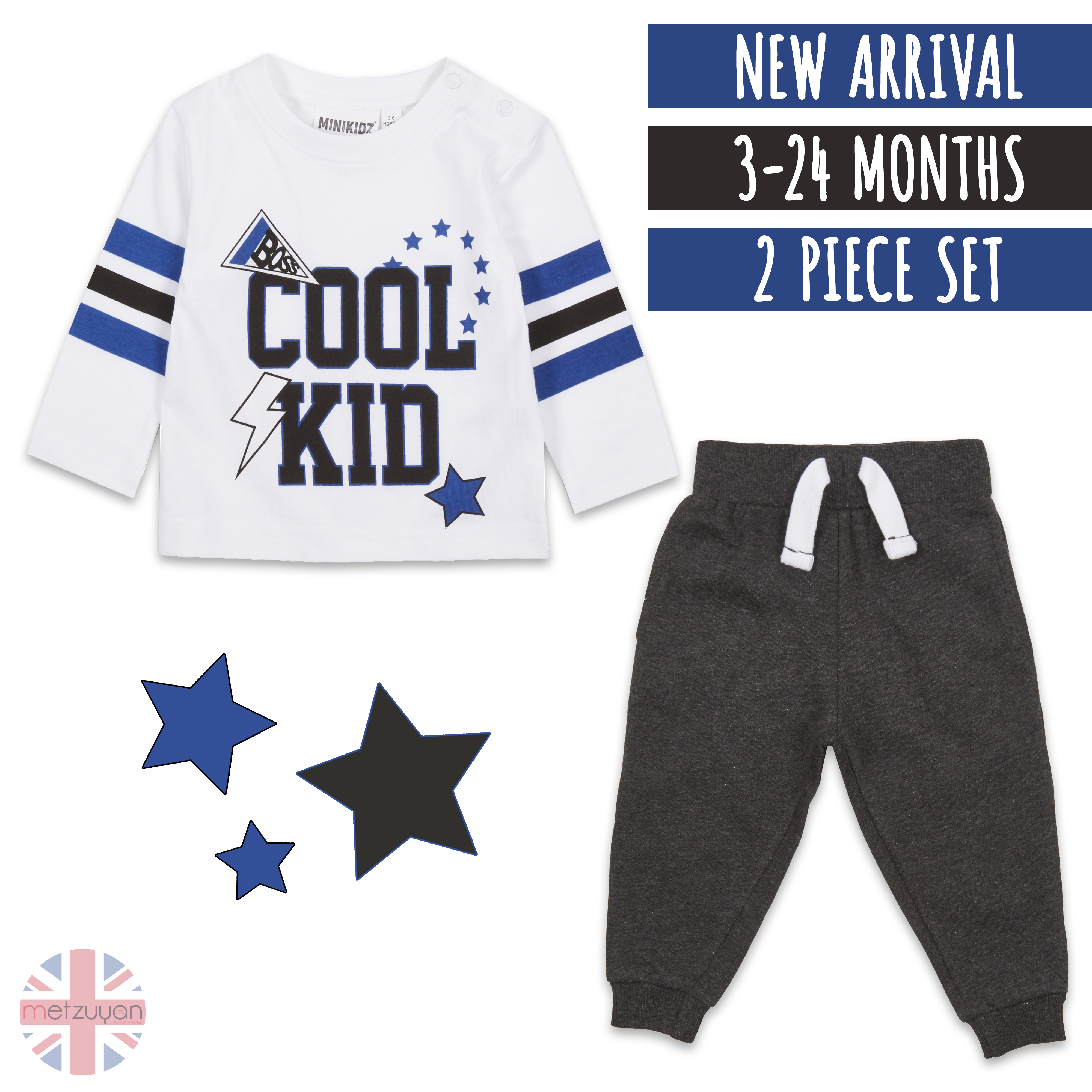 Baby Boys Outfits 3-6 6-9 9-12 12-18 18-24 Months Long Top and Joggers Cool Kid - Picture 3 of 8