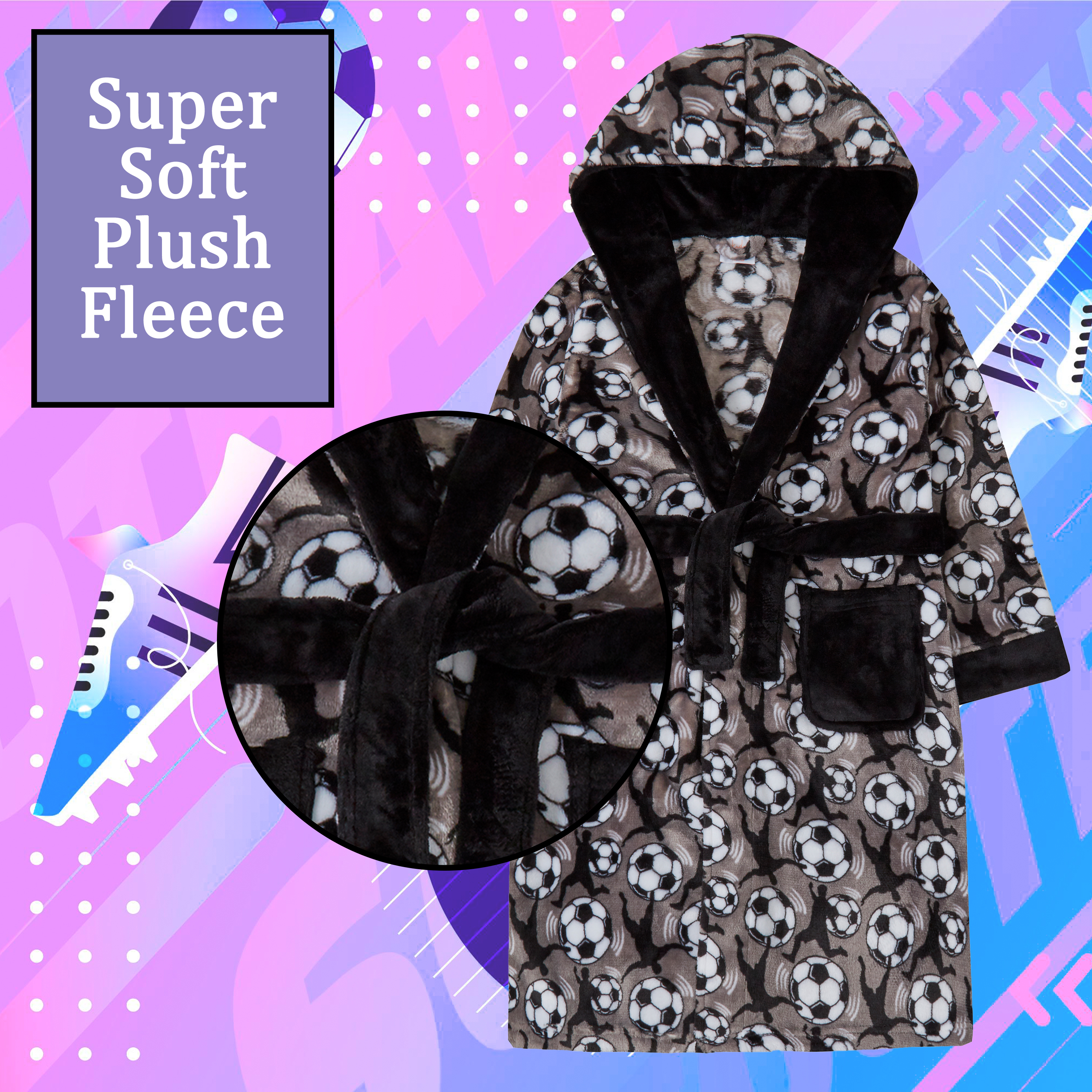 Kids Boys Football Dressing Gown 7-8 9-10 11-12 13 Years Fleece Robe Sleepwear - Picture 5 of 7