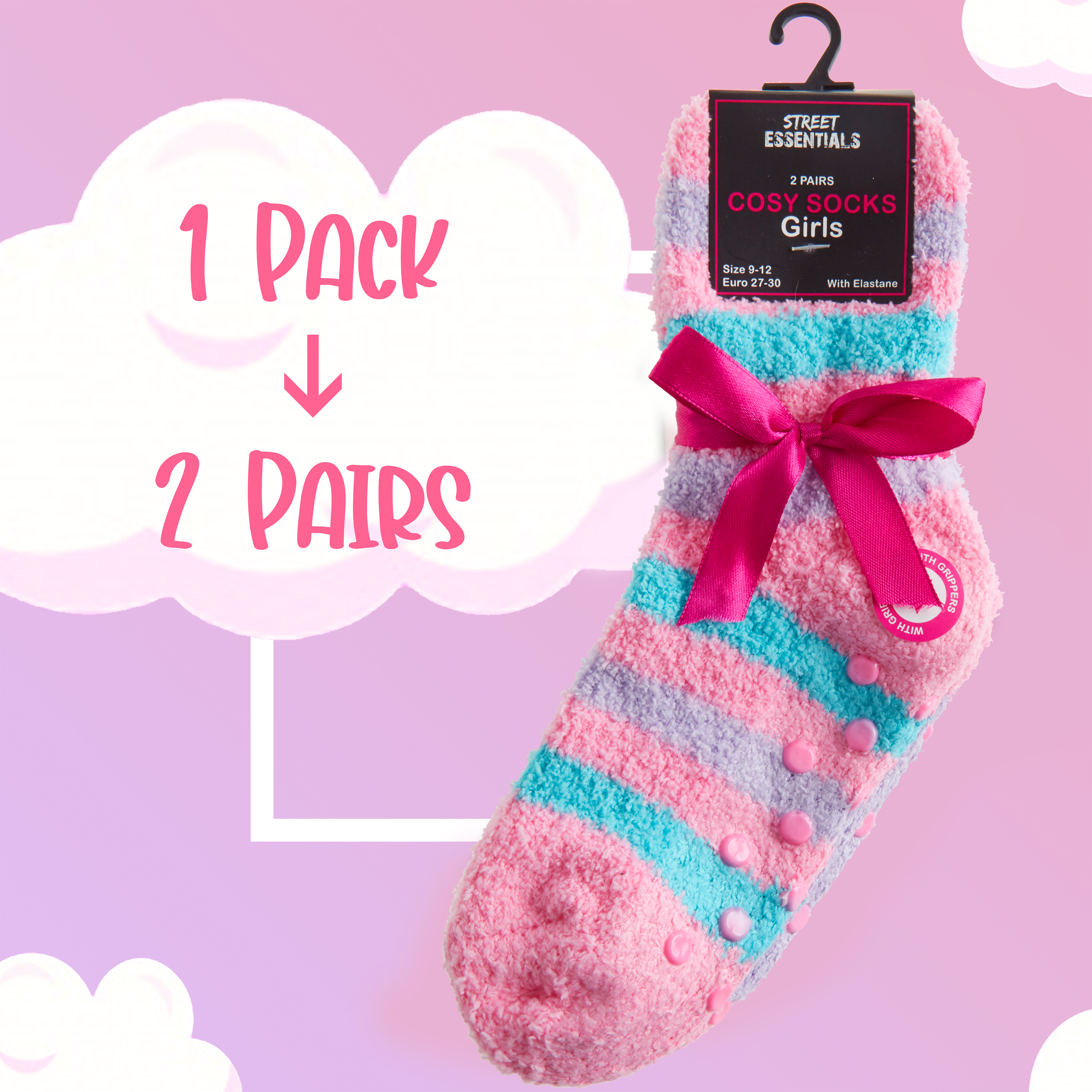 Kids Infants Girls Fluffy Bed Slipper Socks 2 Pairs Anti Slip