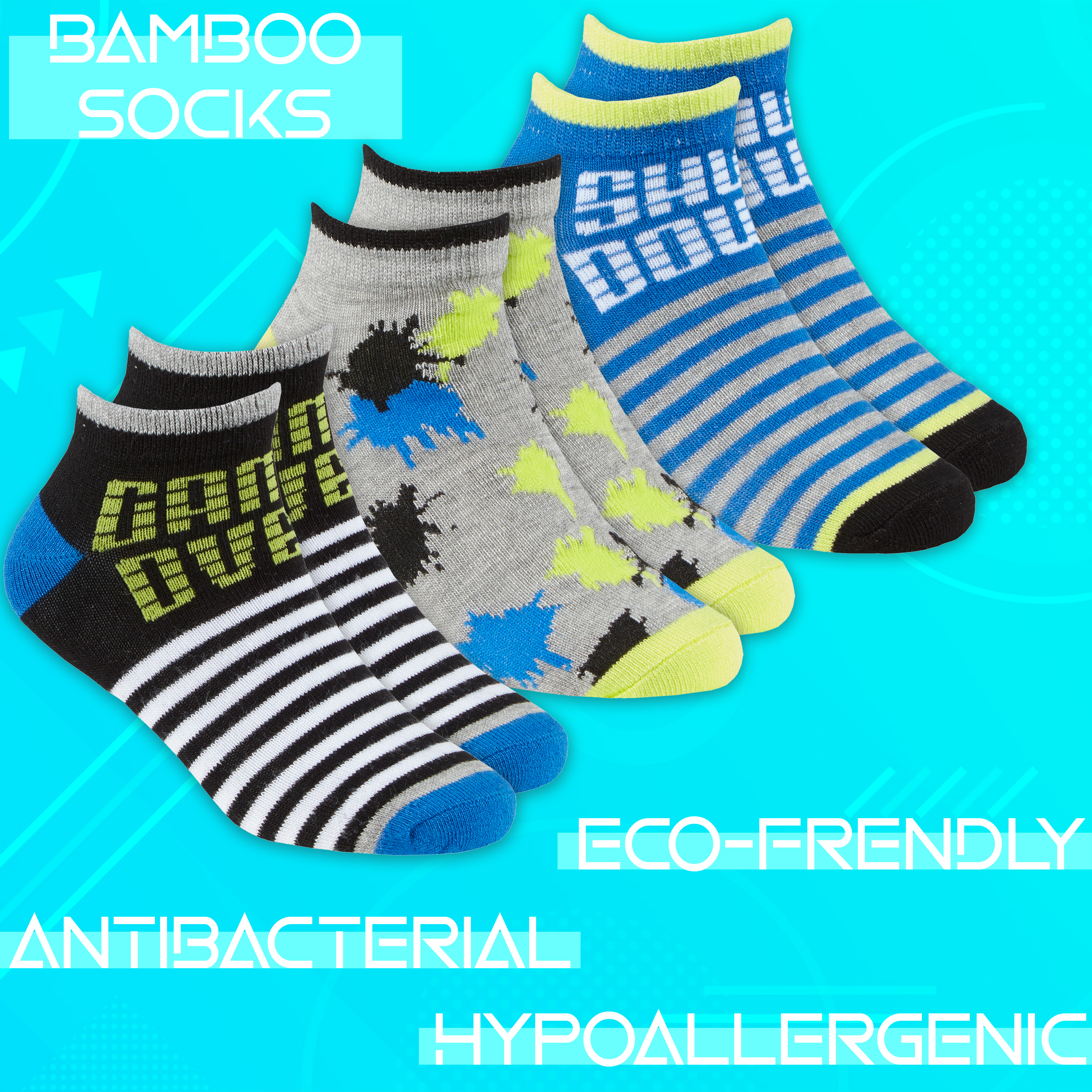 6 Pairs Kids Boys Bamboo Socks Trainer Liner Game Size 6-8.5 9-12 12.5-3.5 12-3 - Picture 5 of 14