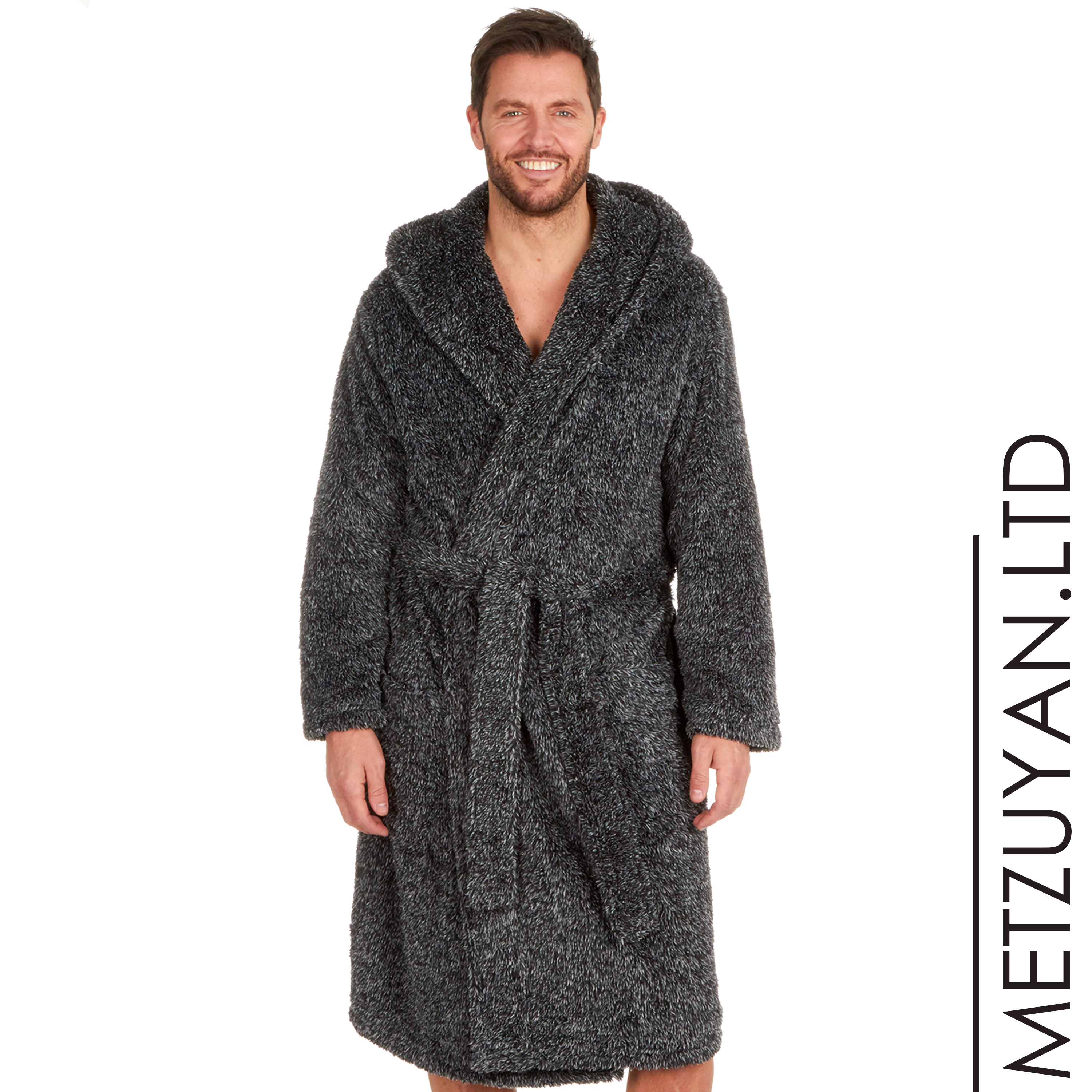 Mens grey discount hooded dressing gown