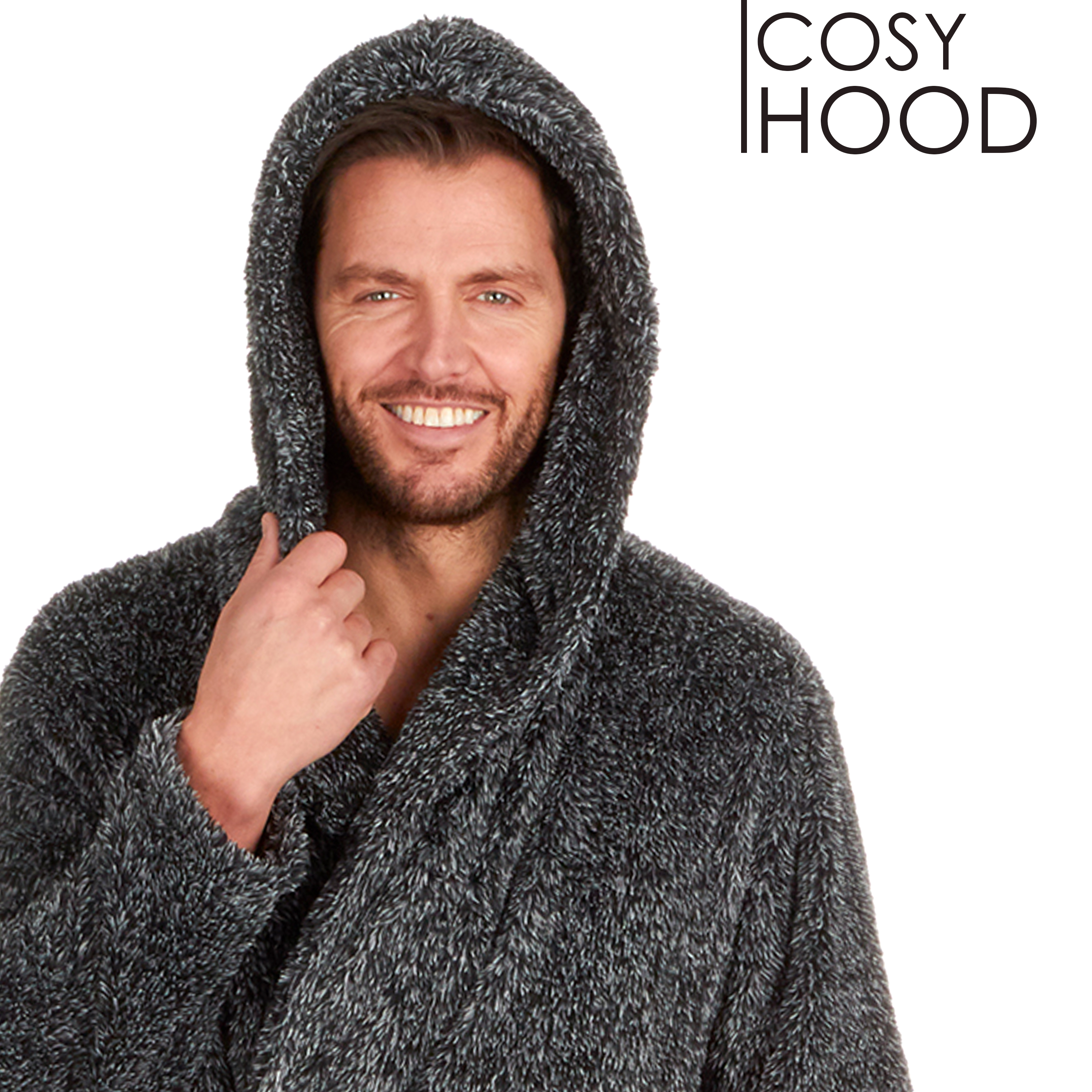 EX STORE SALE Mens Snuggle Hooded Fleece Thick Dressing Gown Grey